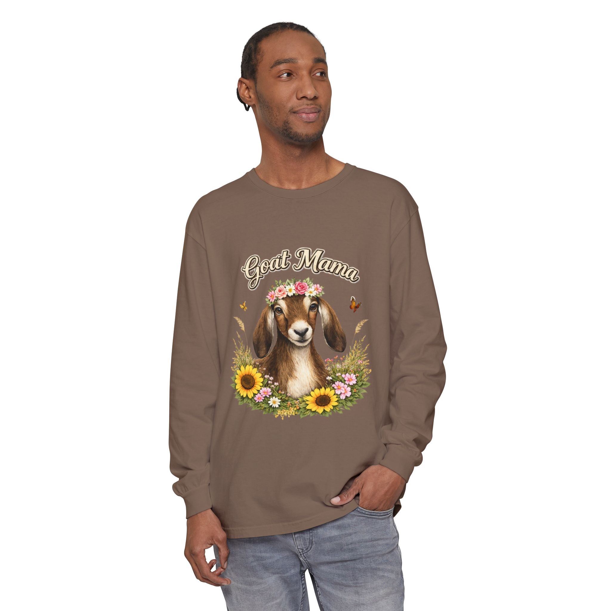 Goat Mama Long Sleeve Shirt — Floral Goat Mom Tee