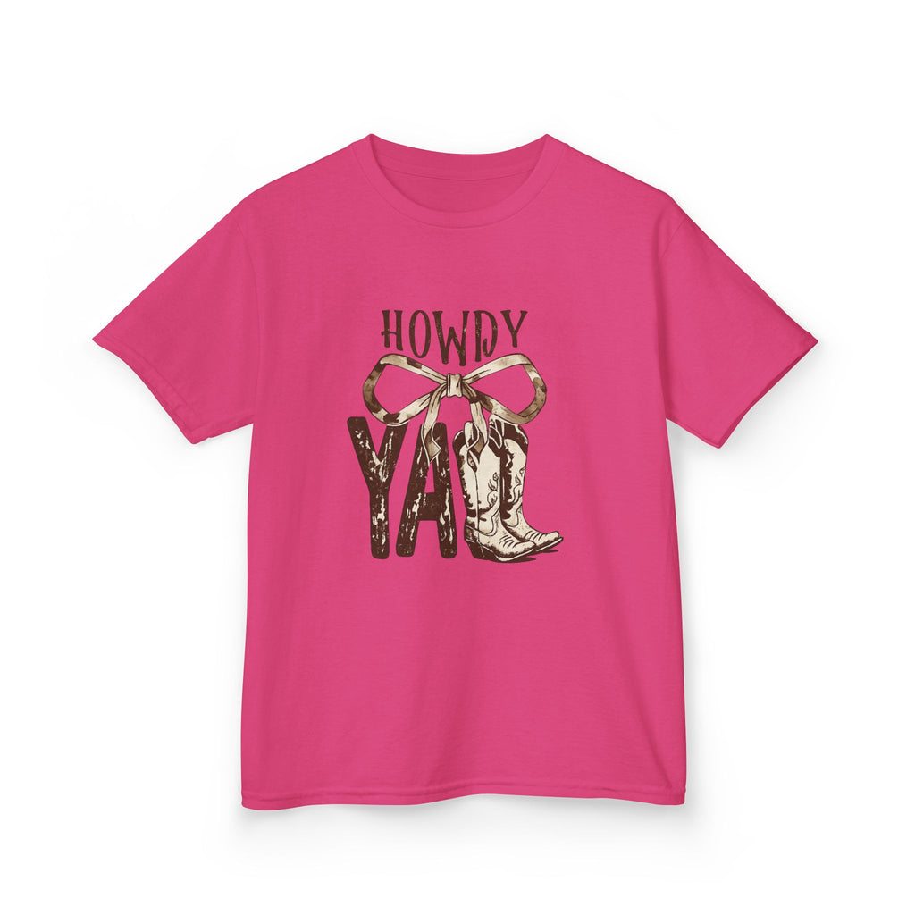 Howdy Y'all Kids T-Shirt — Western Cowboy Boot & Bow Graphic Tee
