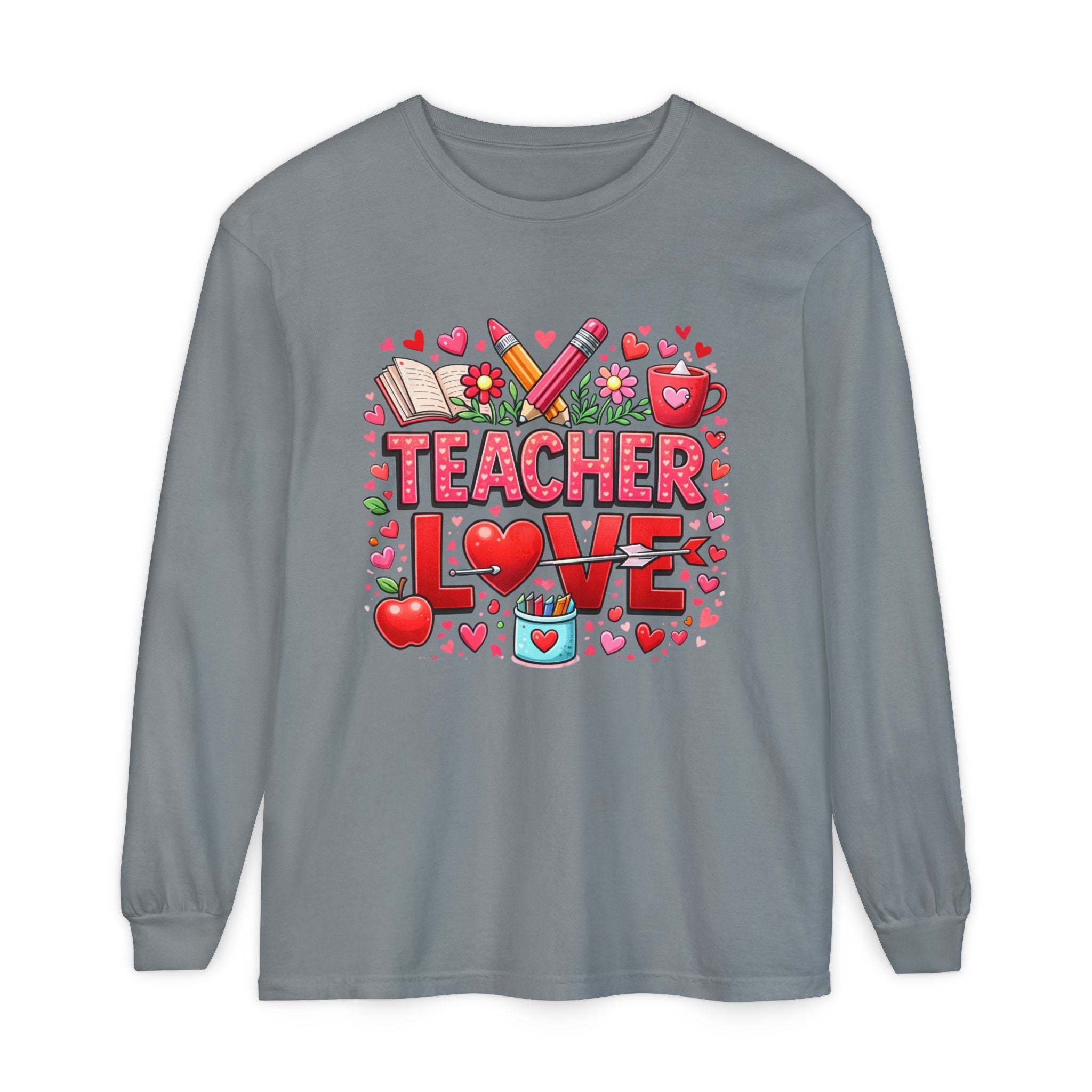 Teacher Love Long Sleeve Tee — Cute Valentine’s Day Gift for Teachers