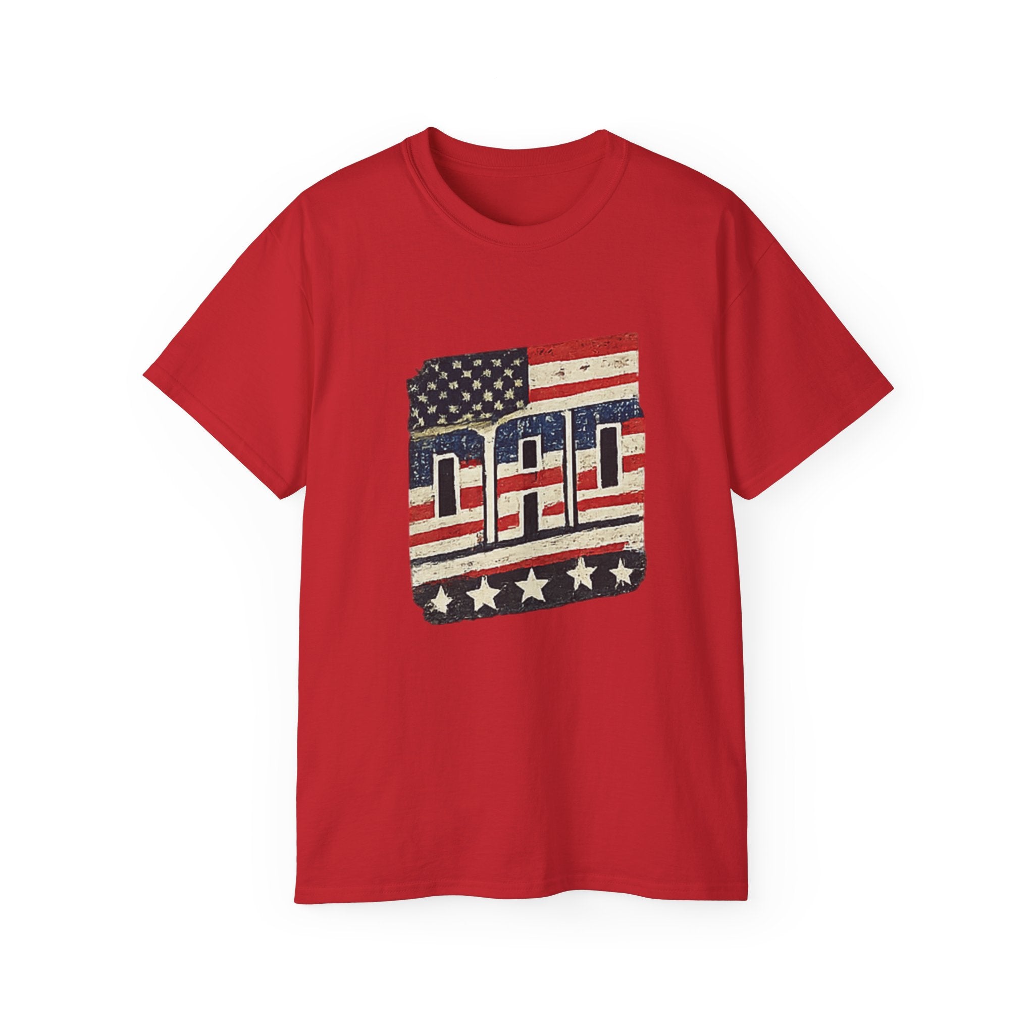 Patriotic Dad T-Shirt – Vintage American Flag 'DAD' Tee for Father’s Day