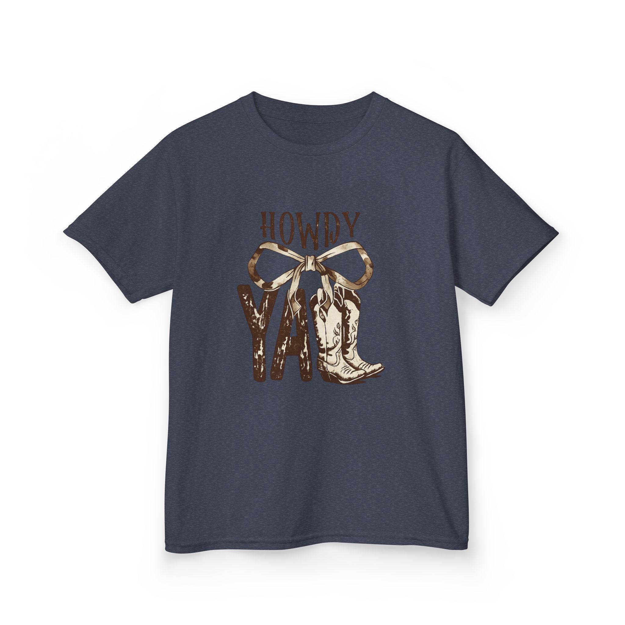 Howdy Y'all Kids T-Shirt — Western Cowboy Boot & Bow Graphic Tee