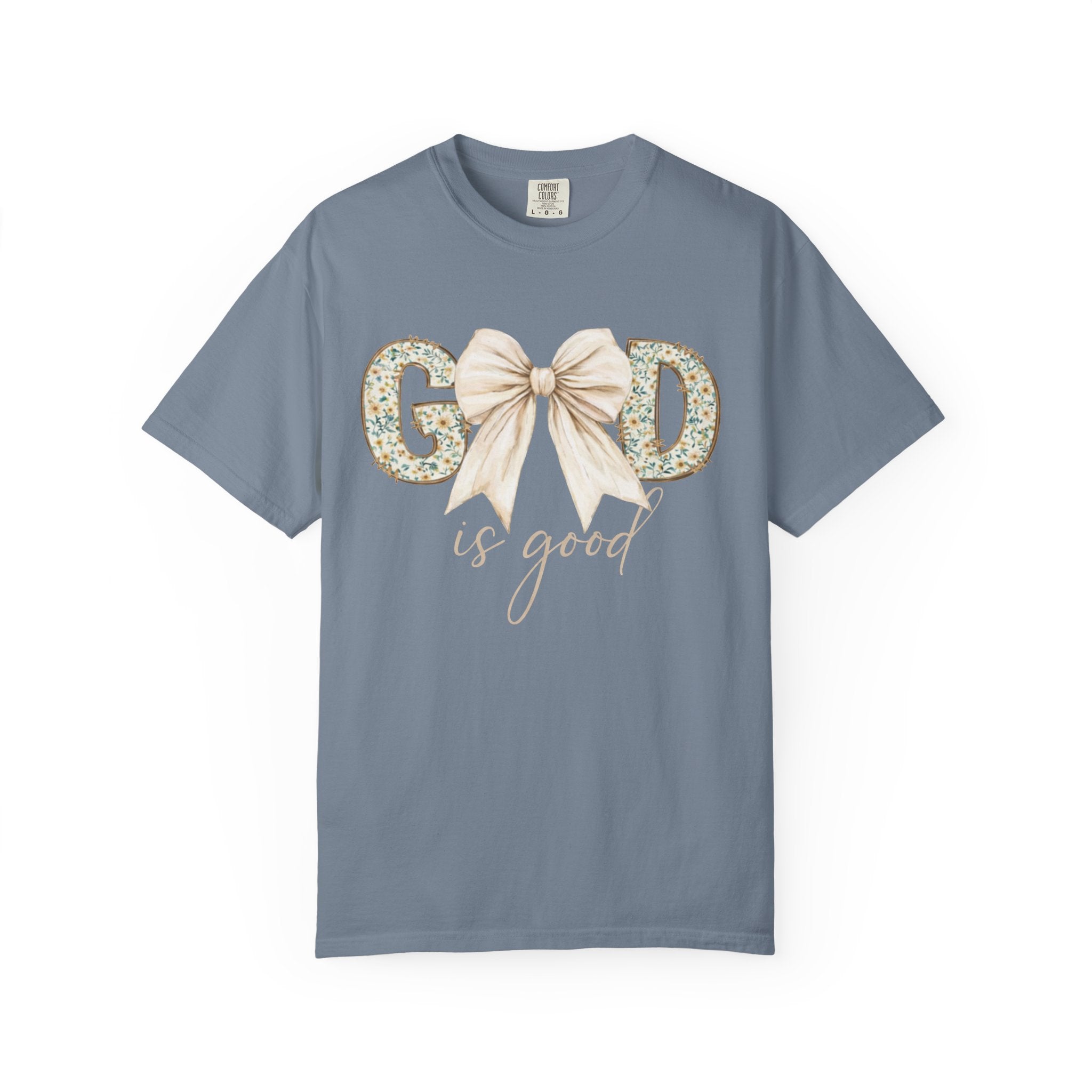 T-Shirt — "God Is Good" Floral Bow Christian Tee