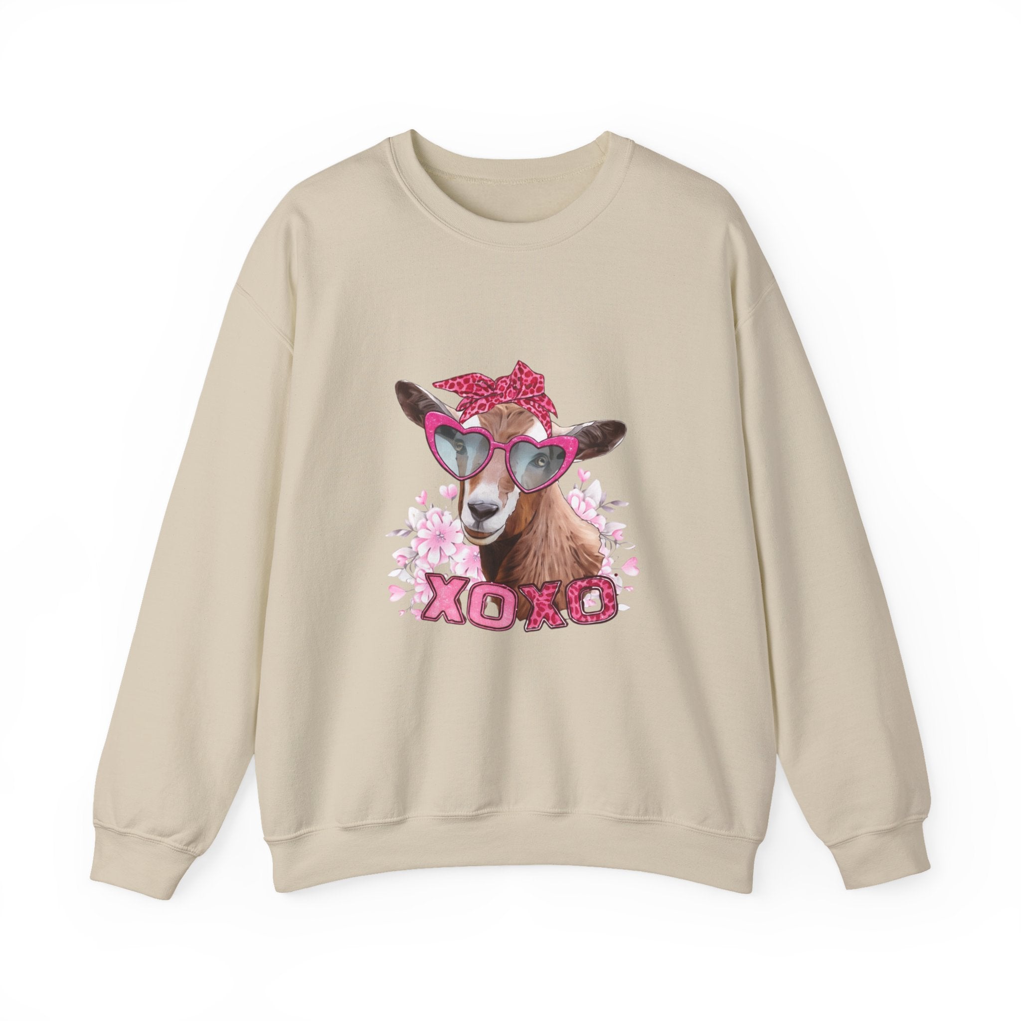 Goat with Heart Sunglasses Sweatshirt - 'XOXO' Cute Valentine Crewneck