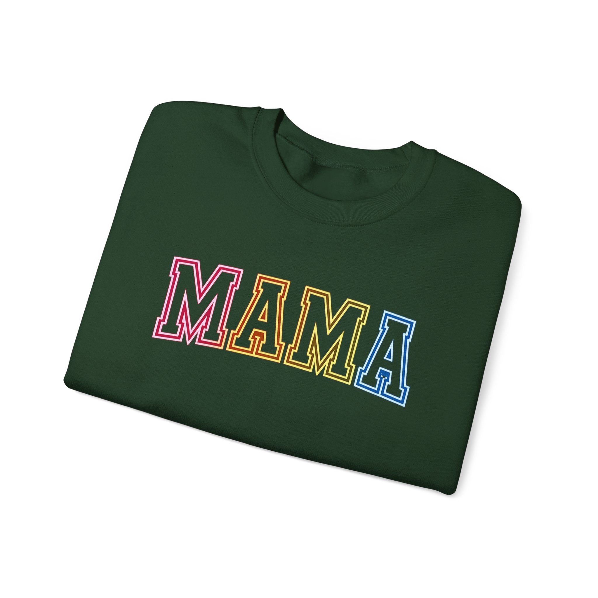 Mama Rainbow Crewneck Sweatshirt — Retro Colorblock "MAMA" Motherhood Pullover