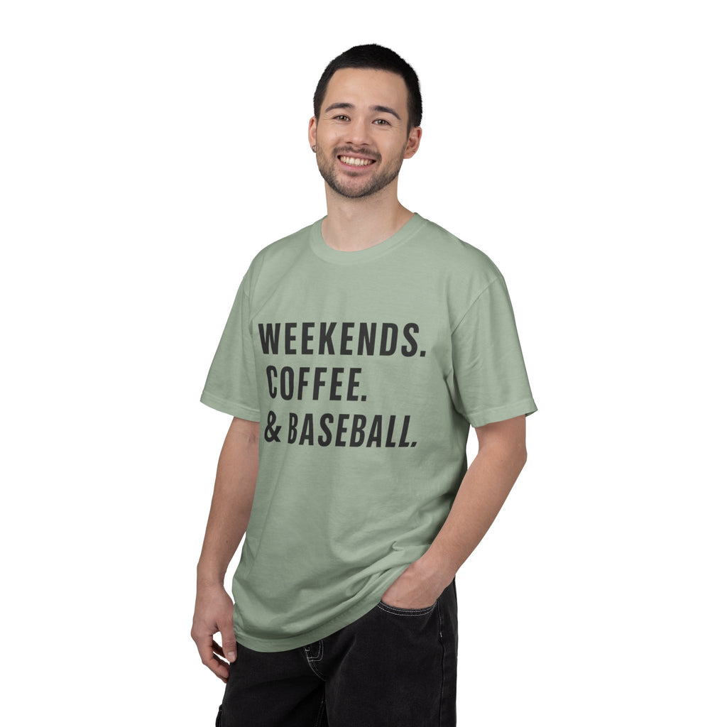 Weekends. Coffee. & Baseball. T-Shirt — Casual Baseball Fan Tee