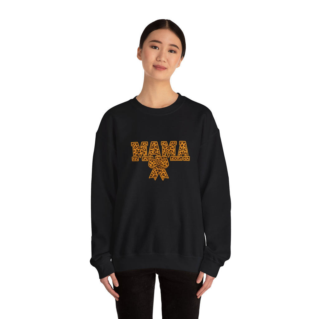 Mama Leopard Print Crewneck Sweatshirt — Floral Bow "MAMA" Graphic