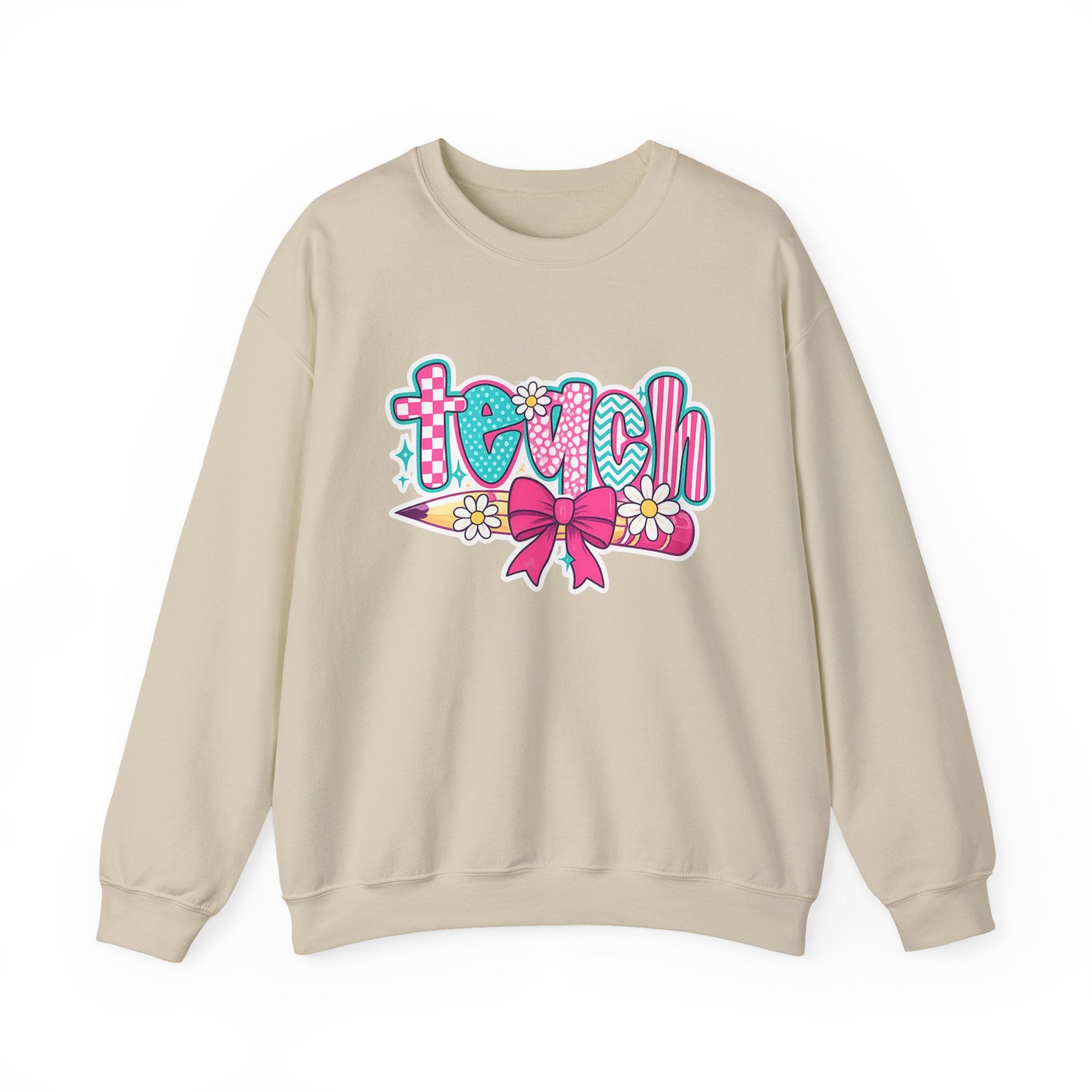 Teacher Pencil Crewneck Sweatshirt — "Teach" Floral School Spirit Pullover