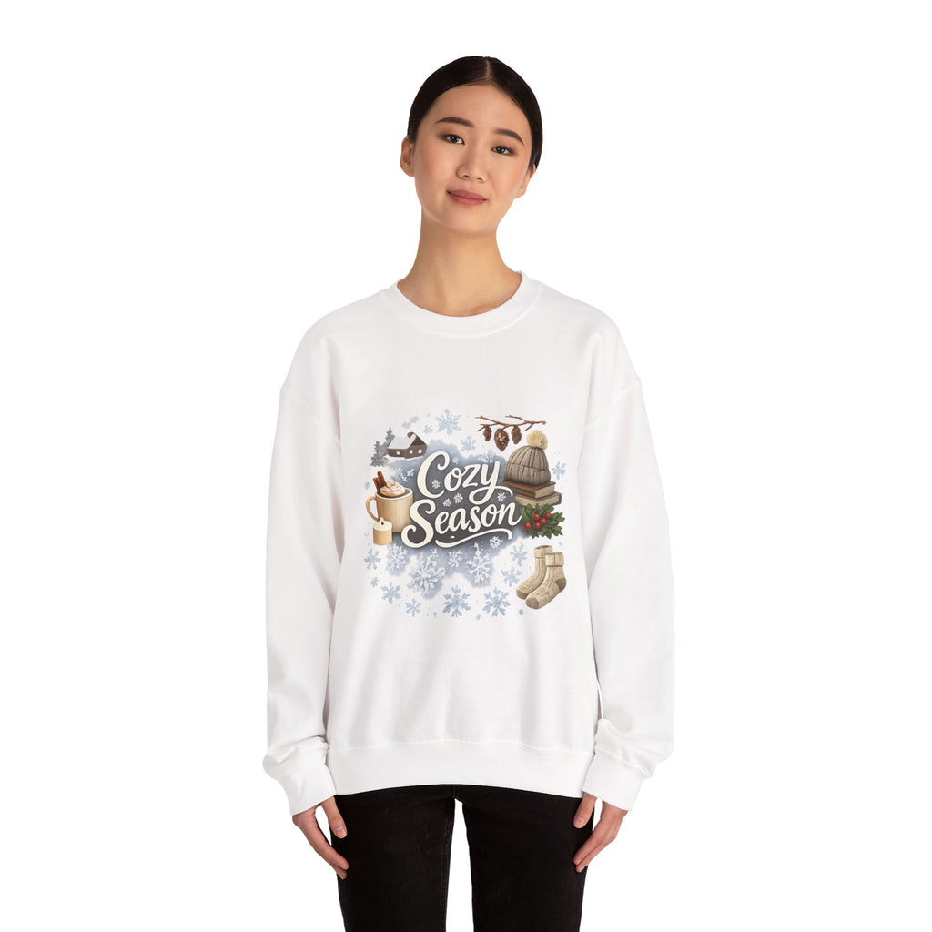 Cozy Season Sweatshirt — Winter Cabin Hot Cocoa & Knit Hat Crewneck