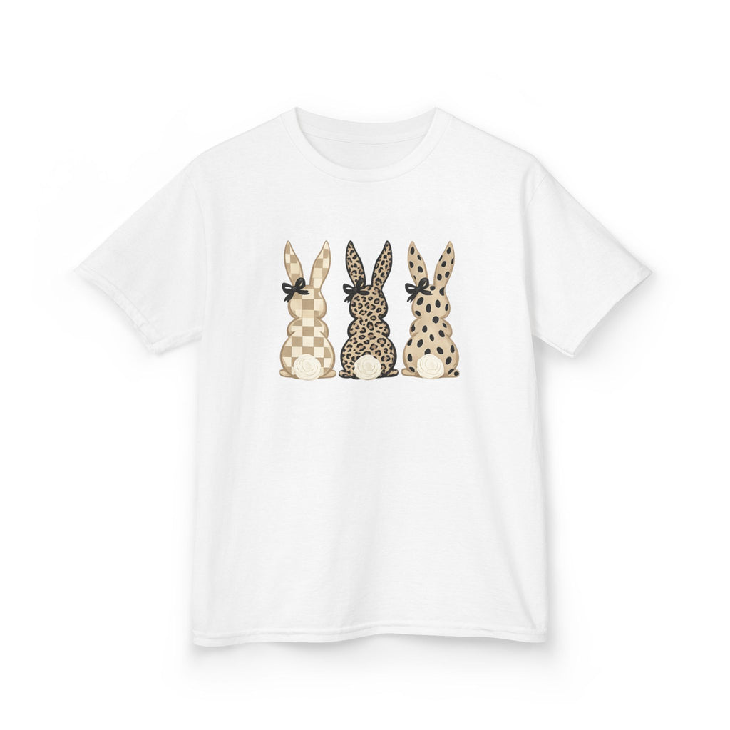 Kids Bunny Trio Tee — Neutral Patterned Easter Rabbit Shirt