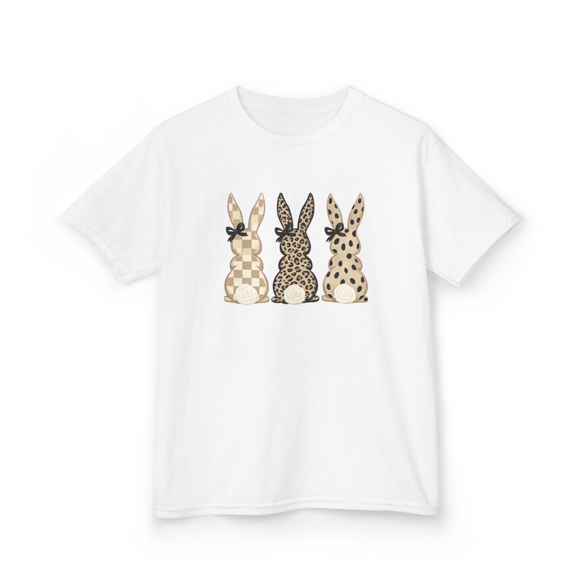 Kids Bunny Trio Tee — Neutral Patterned Easter Rabbit Shirt