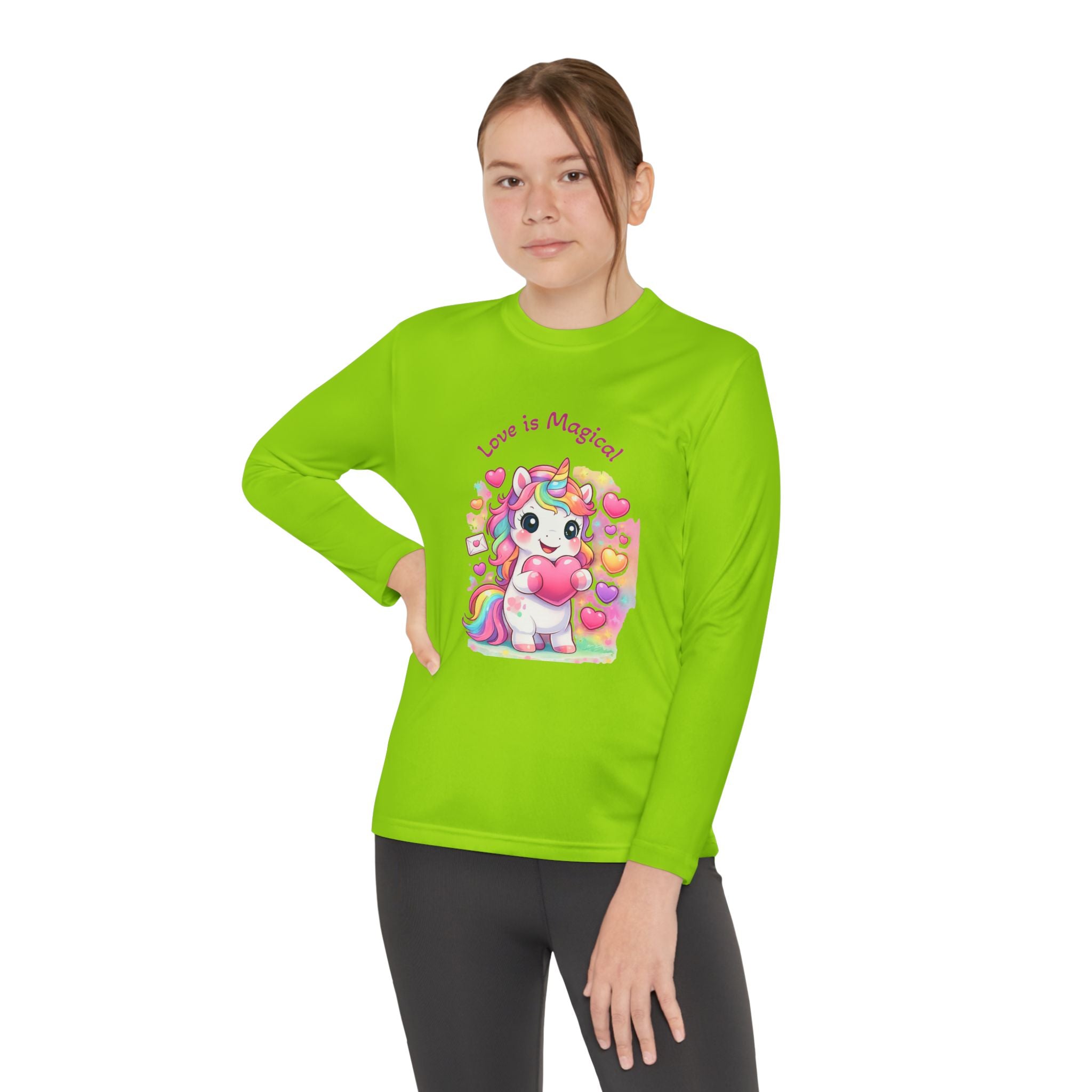 Youth Long Sleeve Tee — "Love Is Magical" Cute Rainbow Unicorn Shirt