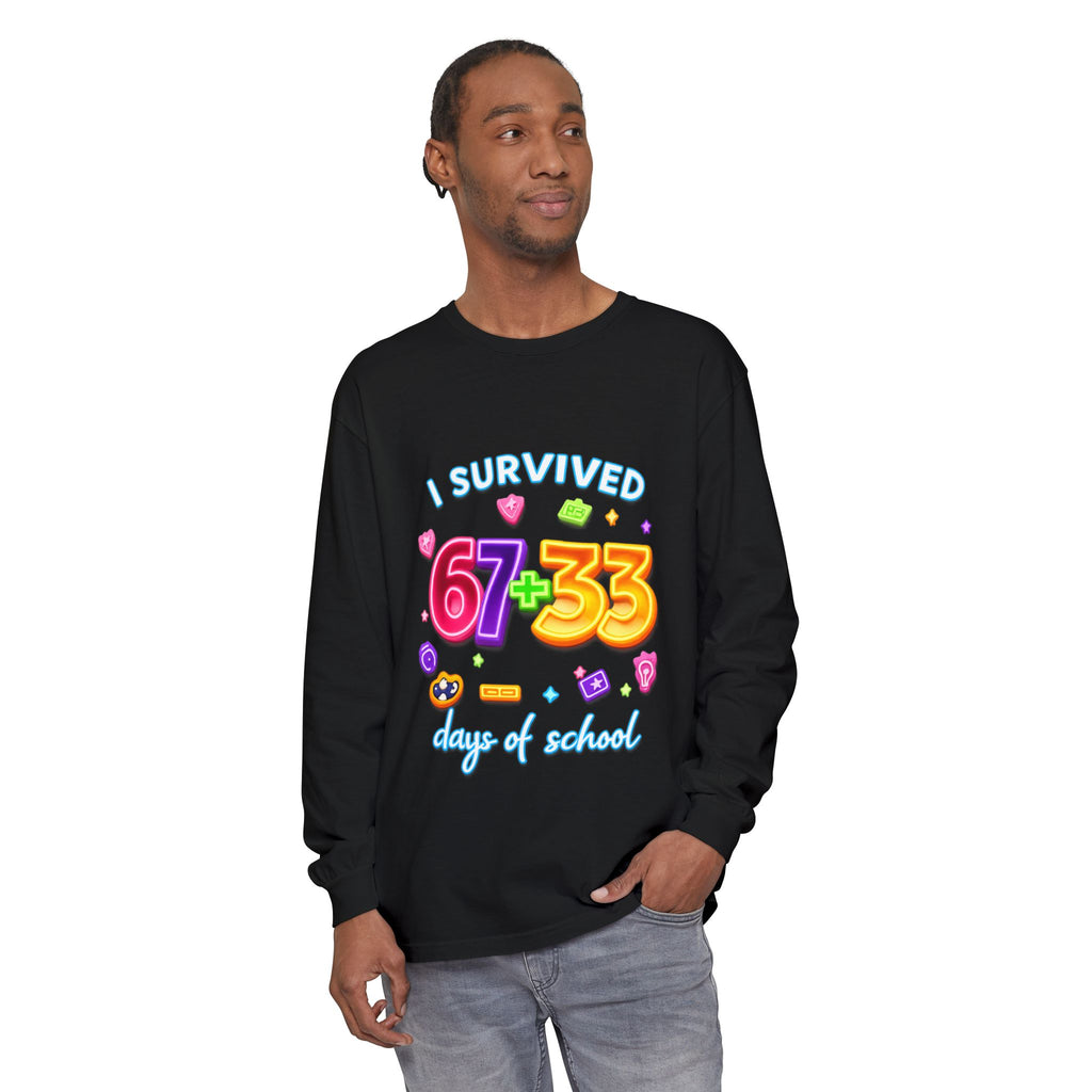Long Sleeve T‑Shirt "I Survived 67+33 Days of School" — Cute Colorful End‑of‑School Celebration Tee