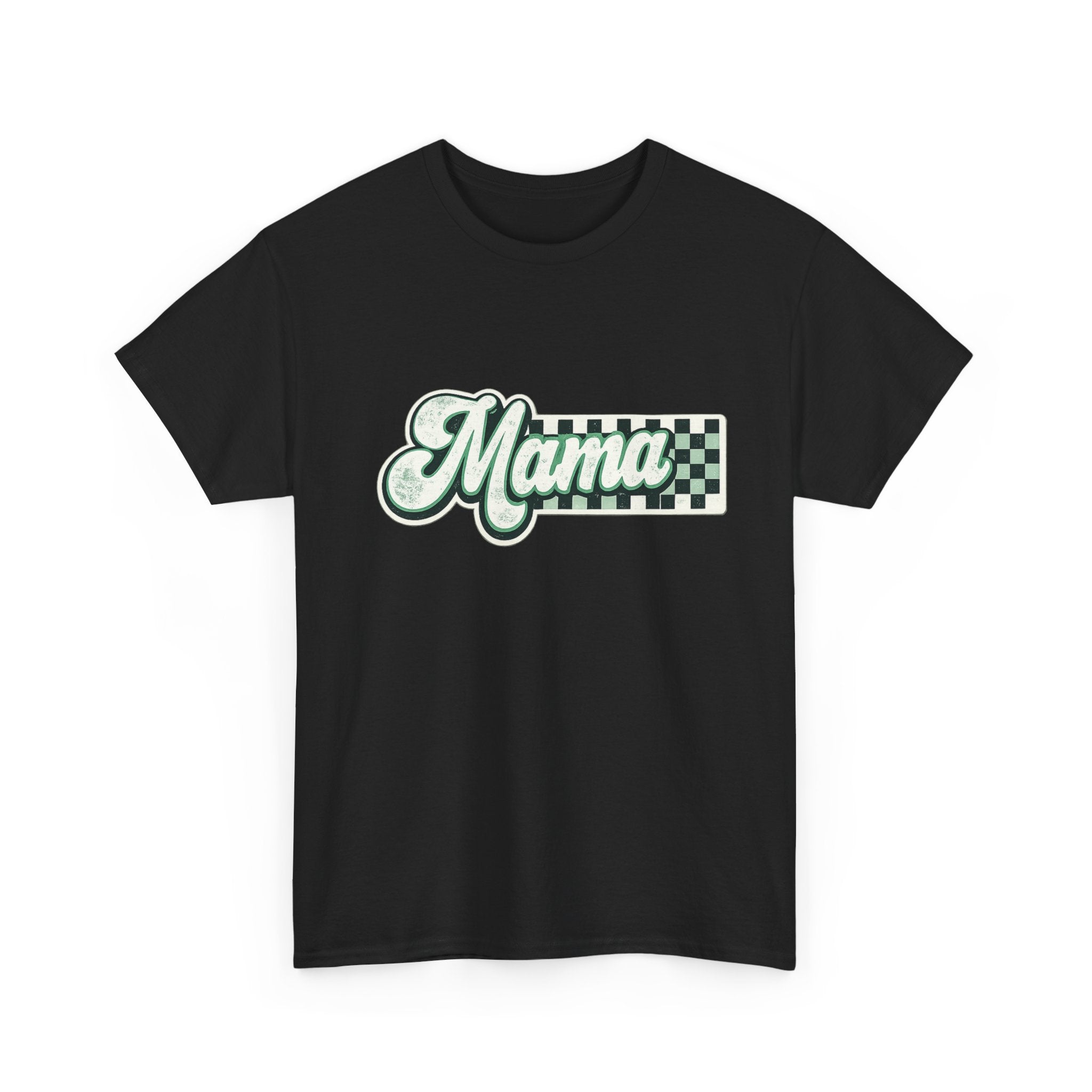 Mama Checkerboard Graphic Tee – Retro Script Mom Shirt