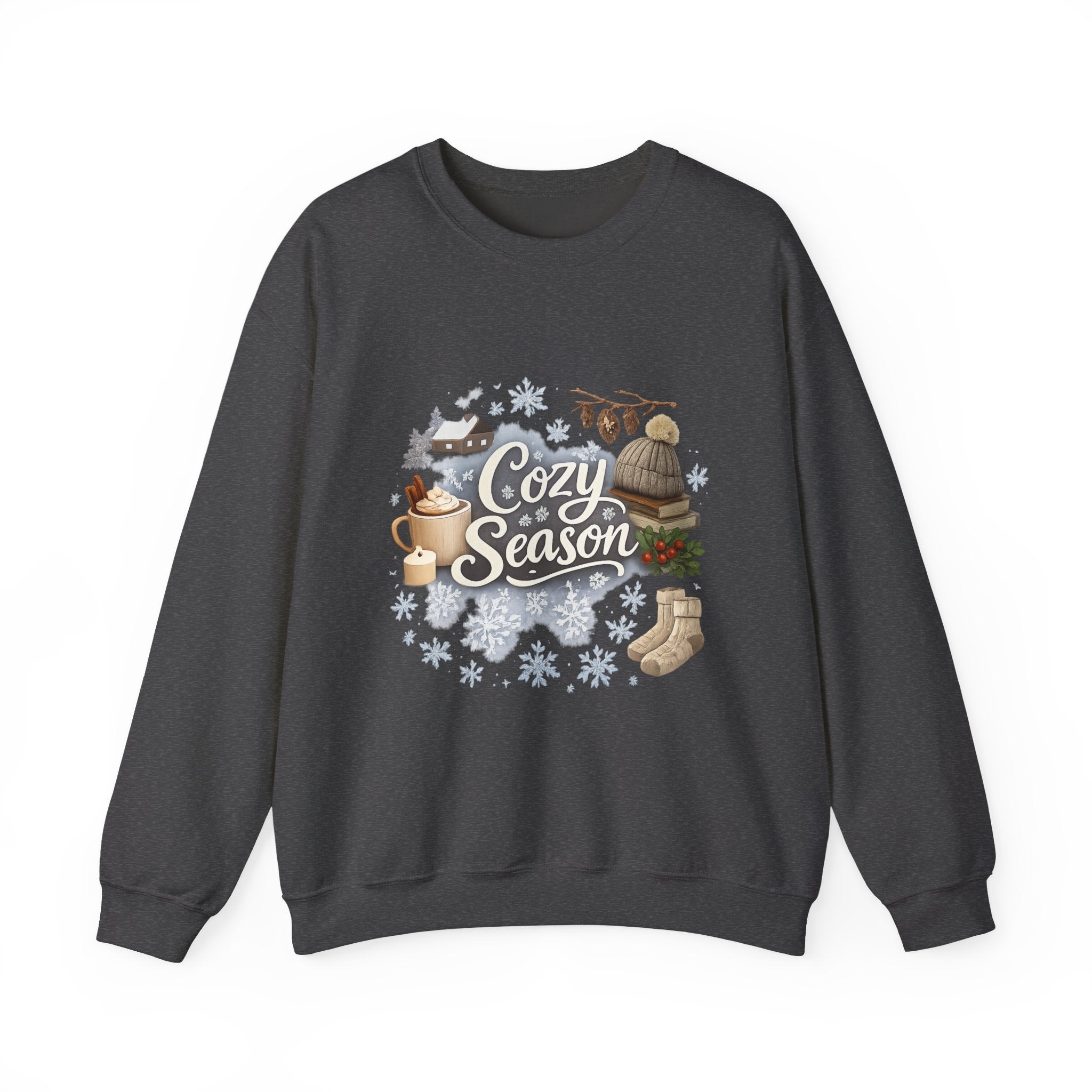 Cozy Season Sweatshirt — Winter Cabin Hot Cocoa & Knit Hat Crewneck