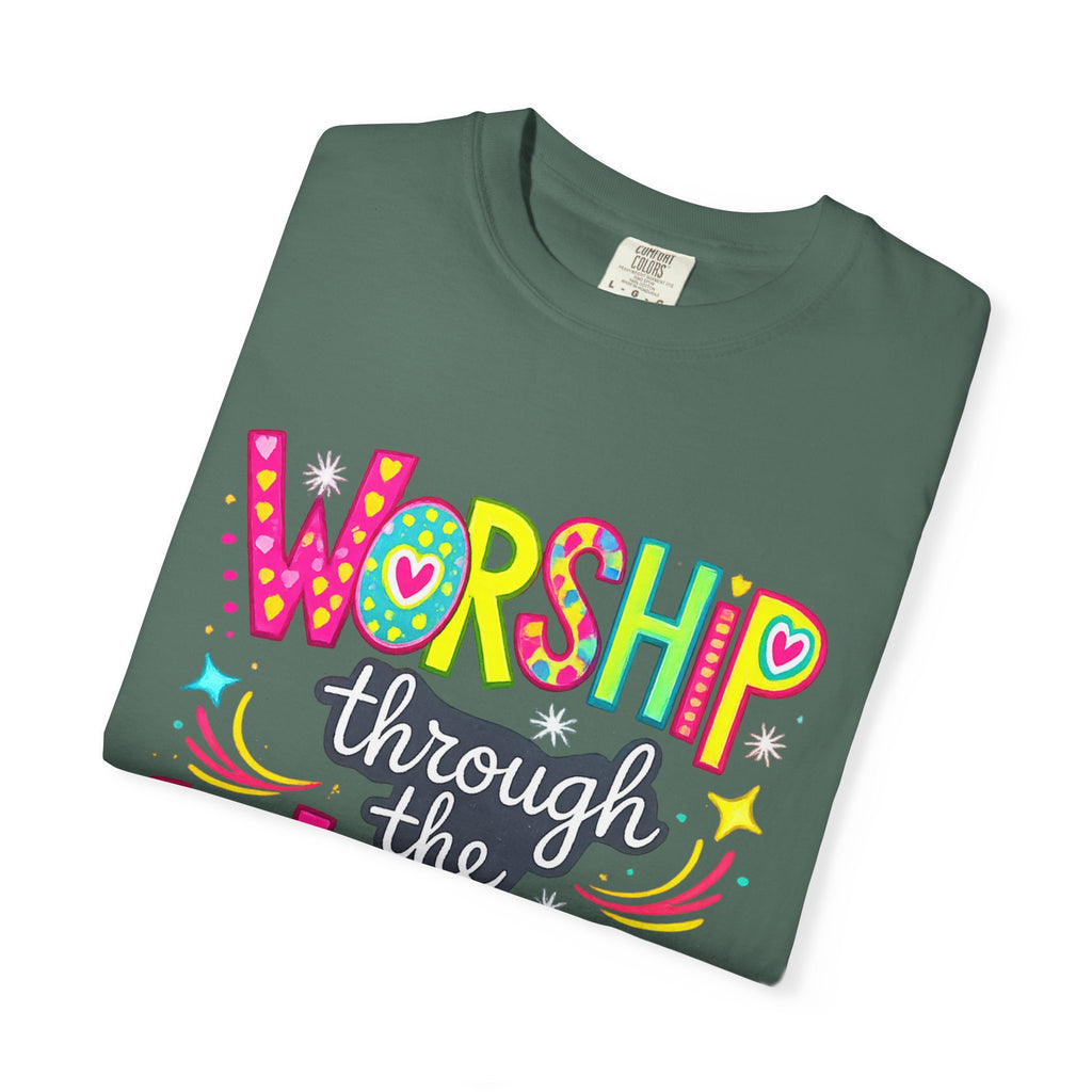 Worship Through the Worry T-Shirt — Colorful Christian Faith Tee