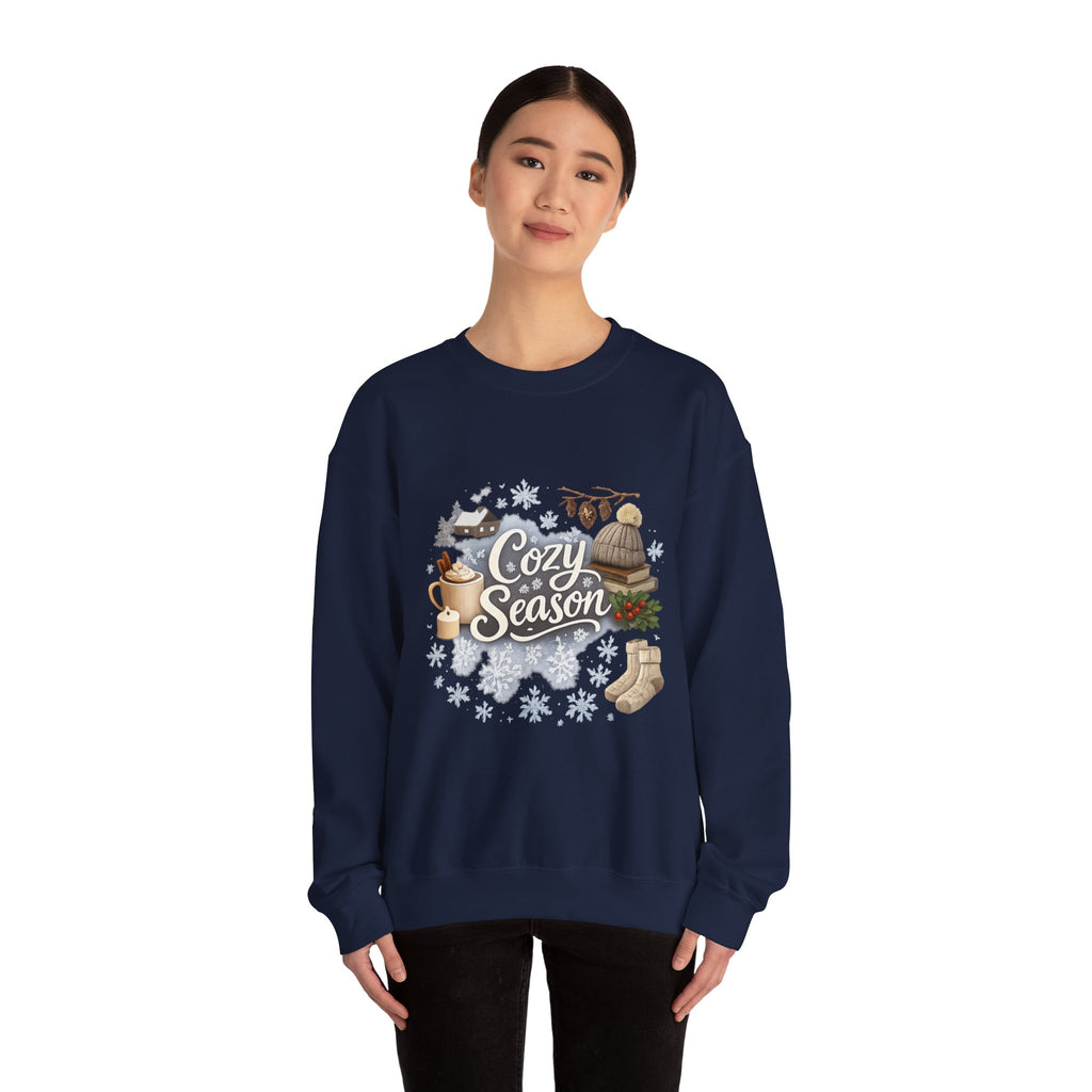 Cozy Season Sweatshirt — Winter Cabin Hot Cocoa & Knit Hat Crewneck