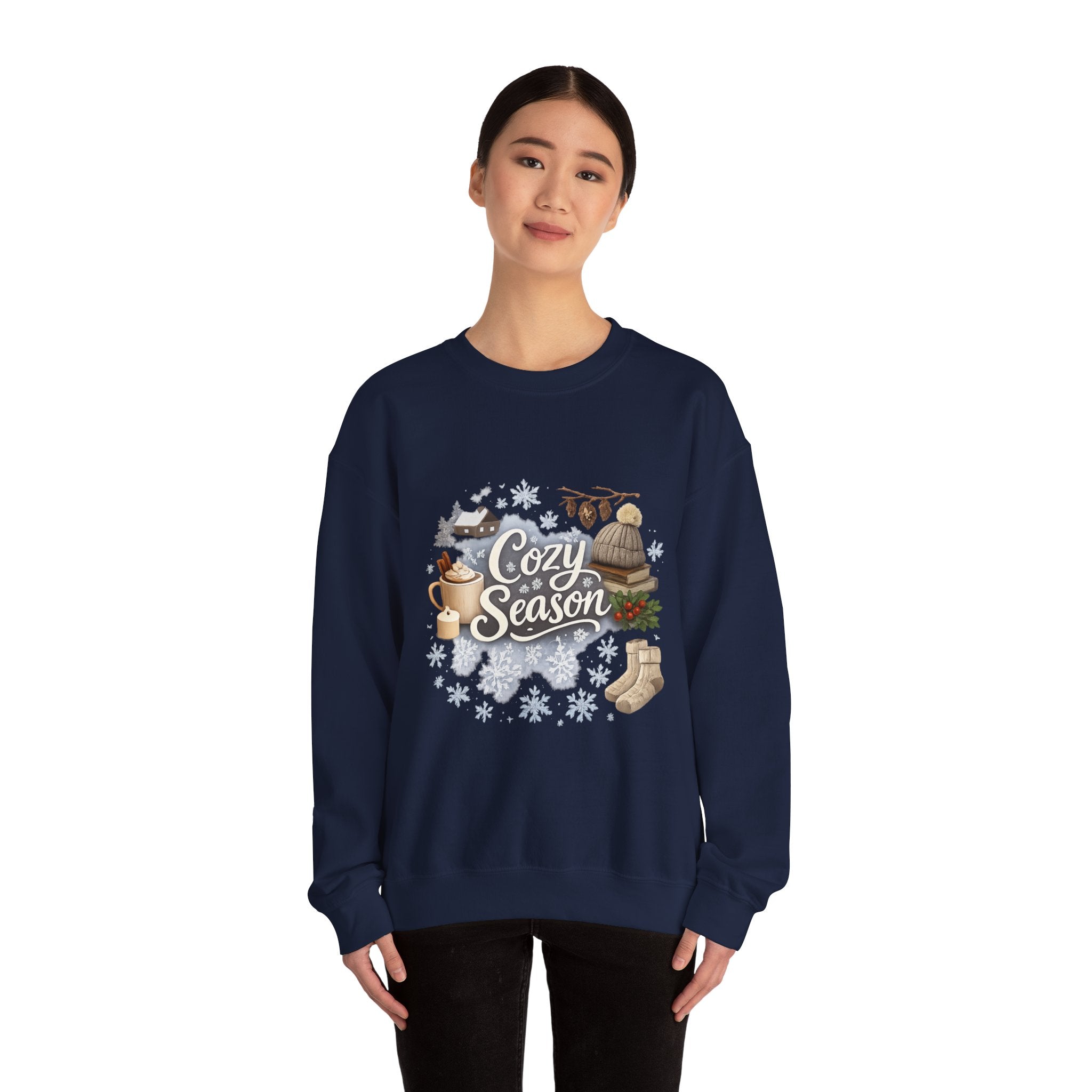 Cozy Season Sweatshirt — Winter Cabin Hot Cocoa & Knit Hat Crewneck