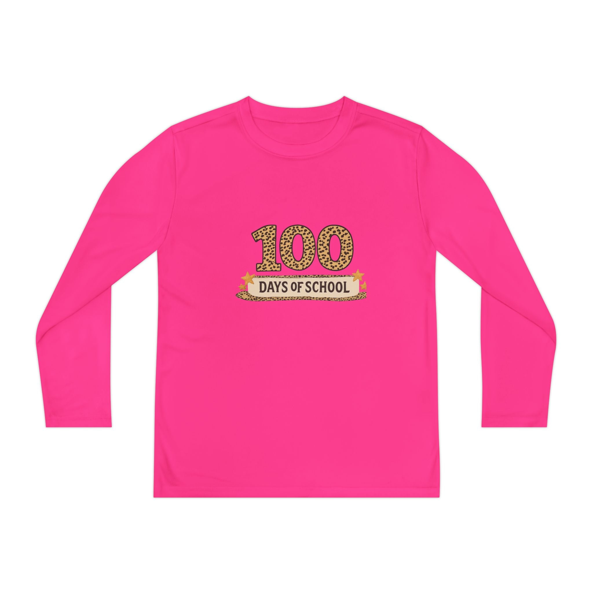 100 Days of School Youth Long Sleeve Tee — Leopard Print Celebration Shirt