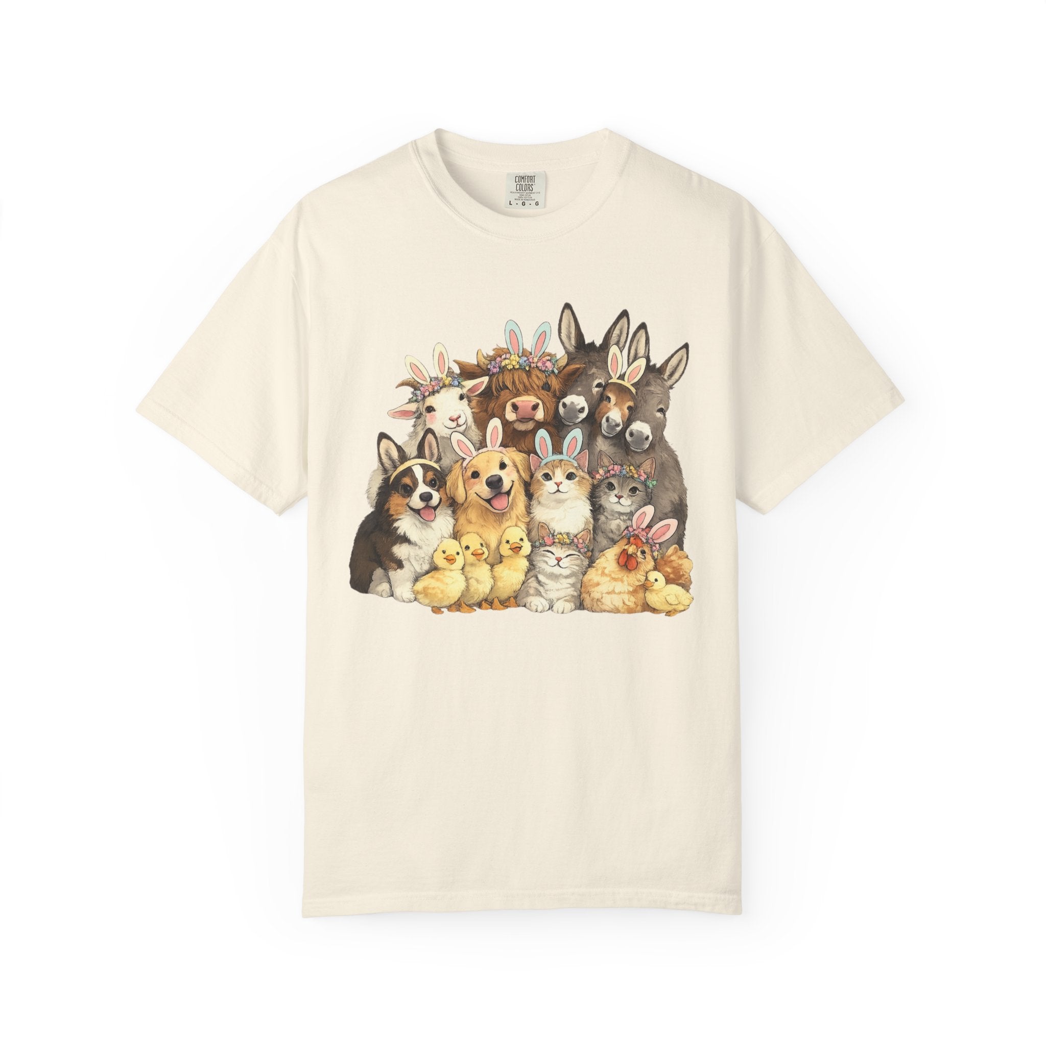 Farm Friends Crew T-Shirt — Cute Bunny, Chick, Donkey & Dog Animal Portrait Tee