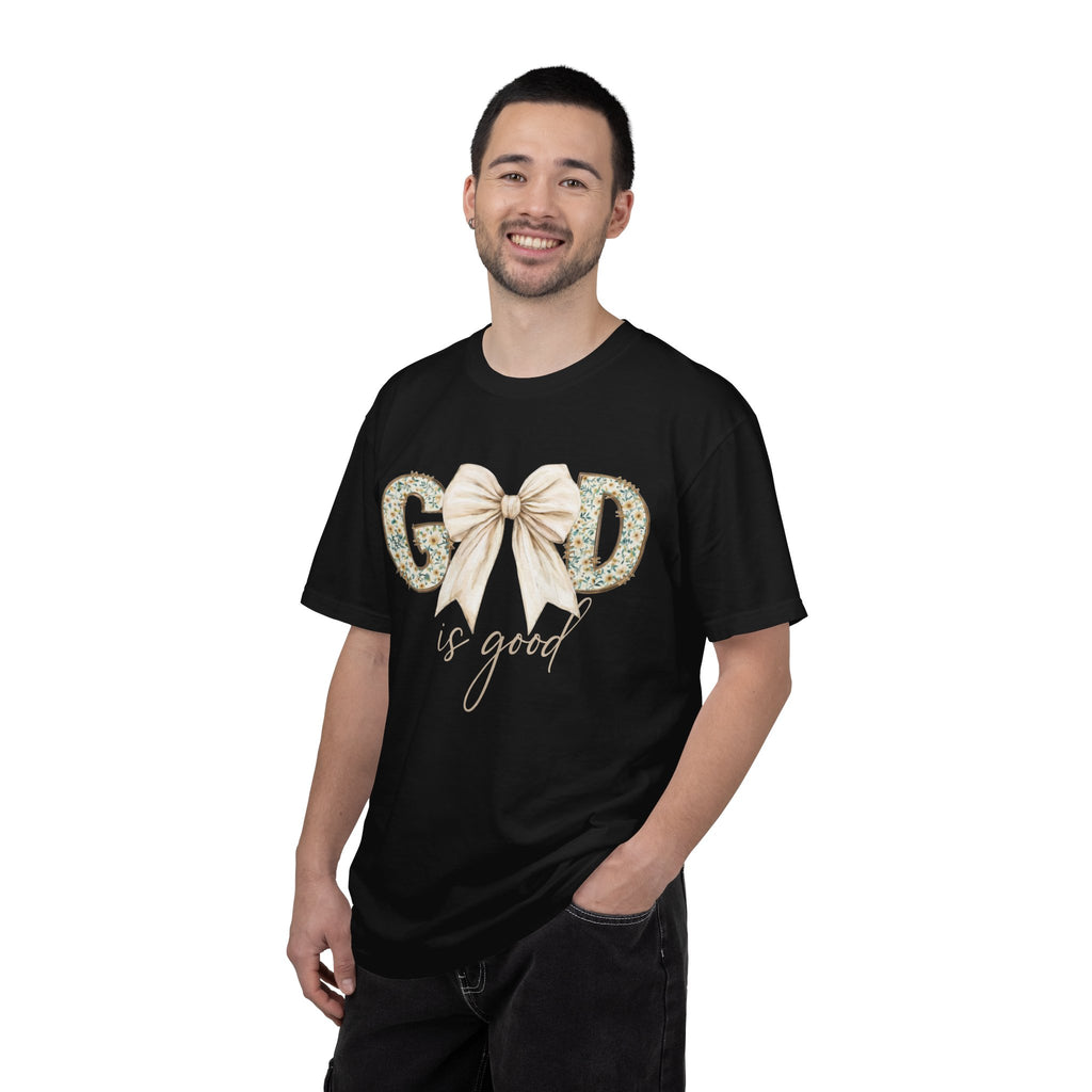 T-Shirt — "God Is Good" Floral Bow Christian Tee