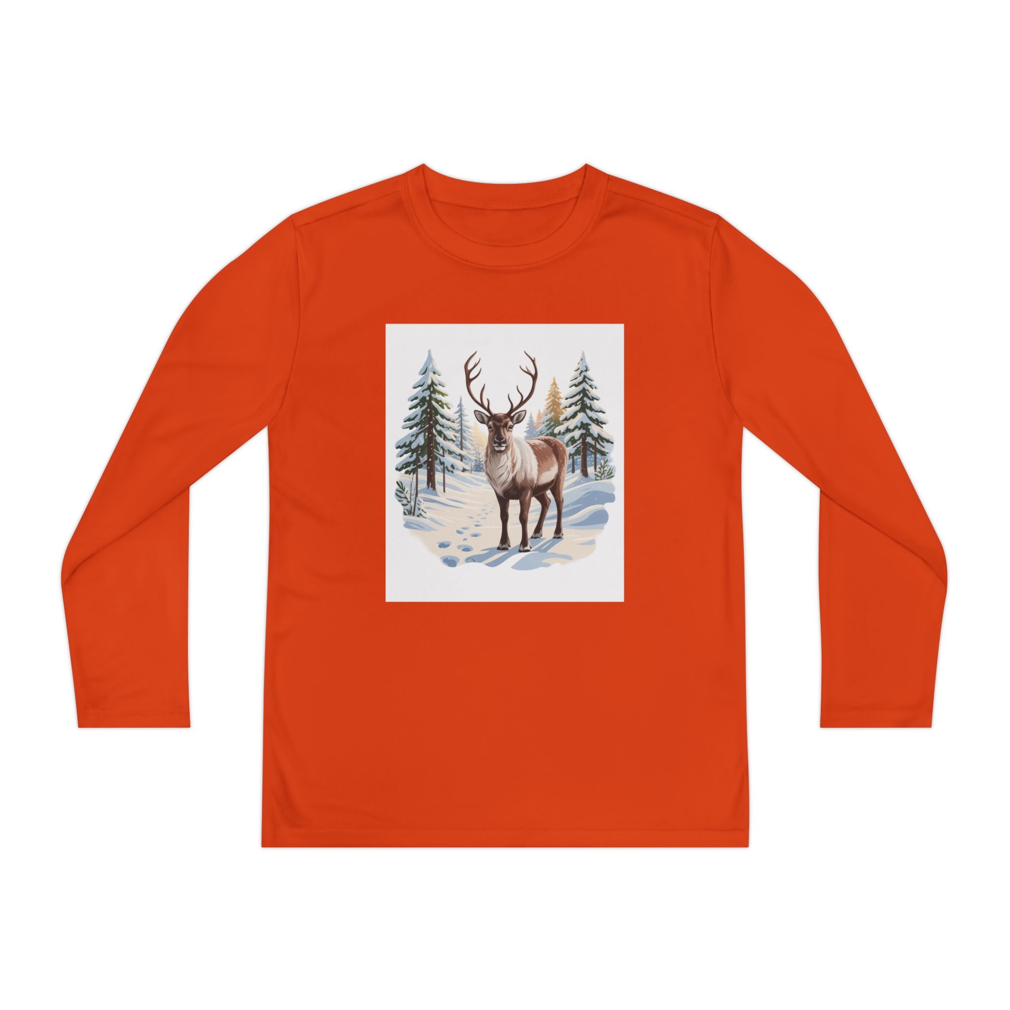Youth Long Sleeve Tee — Winter Deer Forest Graphic