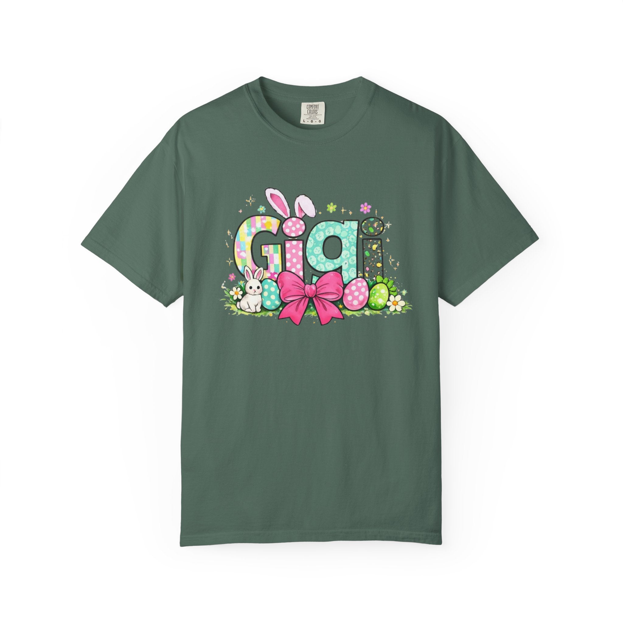 Easter Gigi T-Shirt — Pastel Bunny & Eggs Graphic Tee