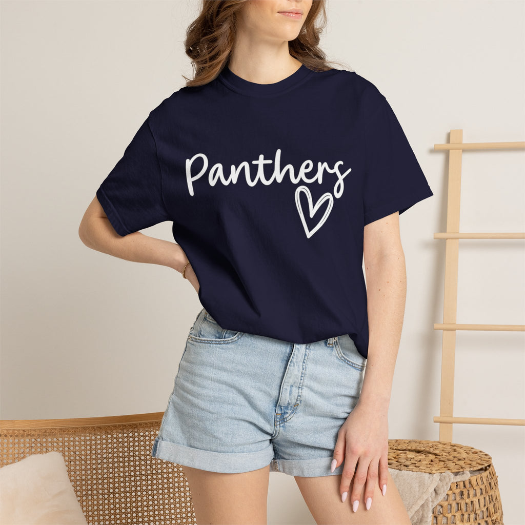 Panthers Heart T-Shirt — Cute Script School Spirit Tee