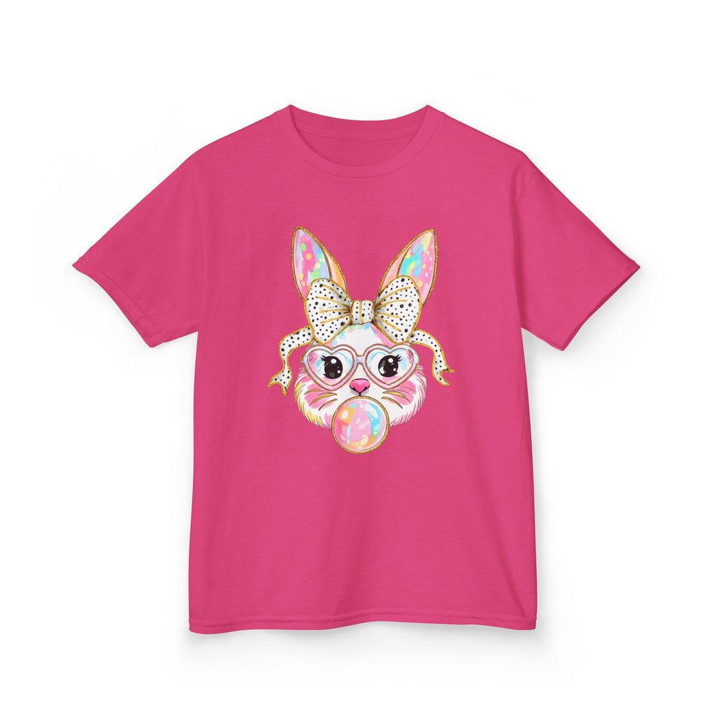 Kids Bunny Bubblegum Tee — Cute Bunny with Bow & Glasses Kids T-Shirt