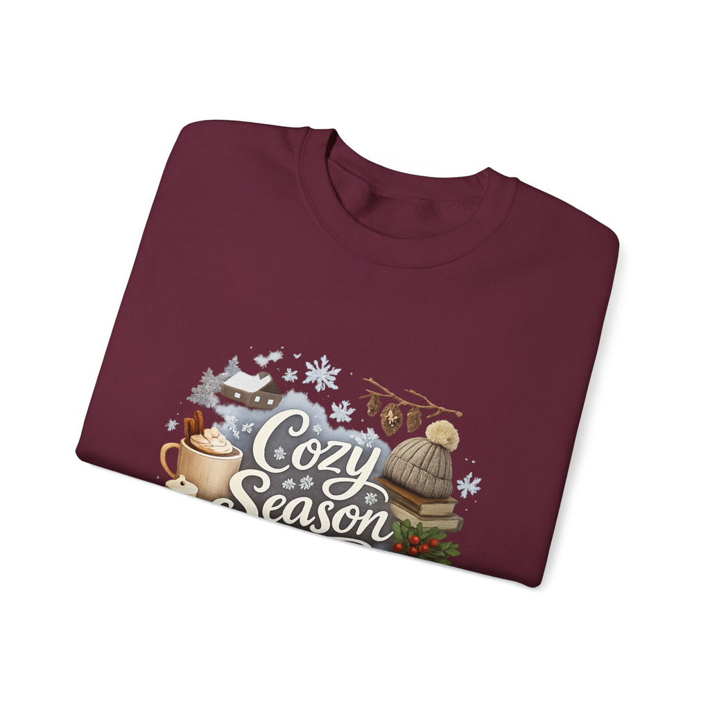 Cozy Season Sweatshirt — Winter Cabin Hot Cocoa & Knit Hat Crewneck