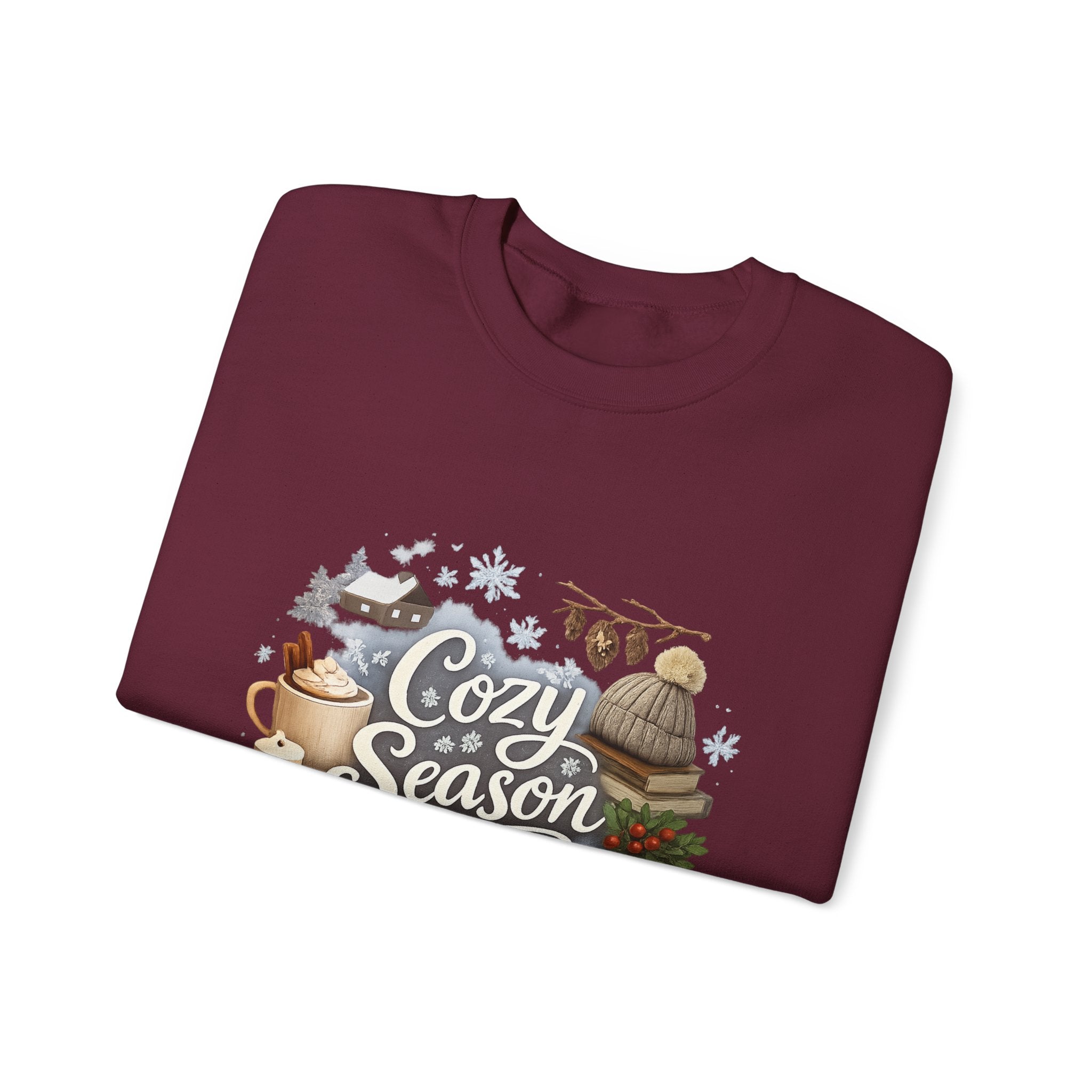 Cozy Season Sweatshirt — Winter Cabin Hot Cocoa & Knit Hat Crewneck