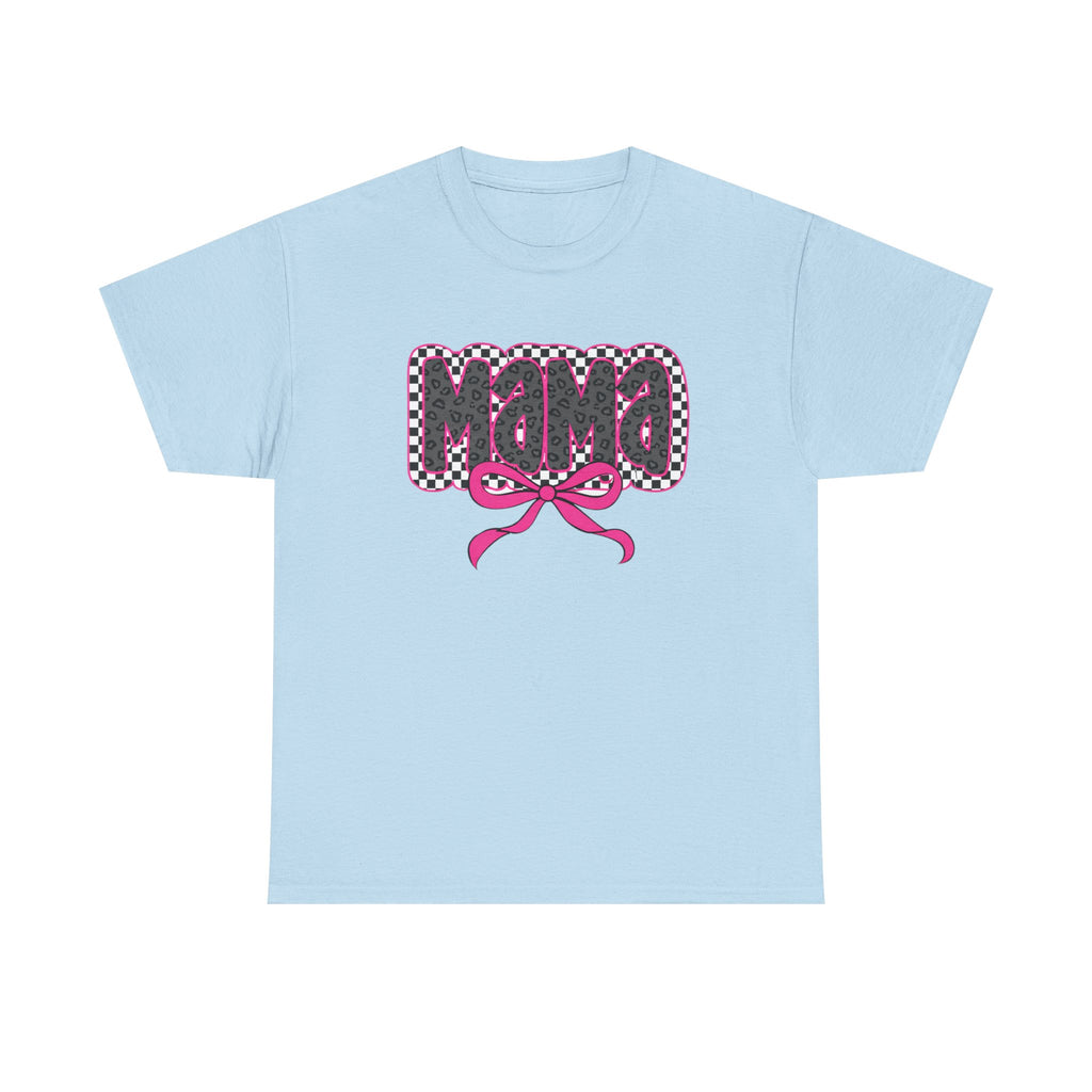 Mama Graphic Tee — Pink Bow Checkerboard Mothers Day Shirt