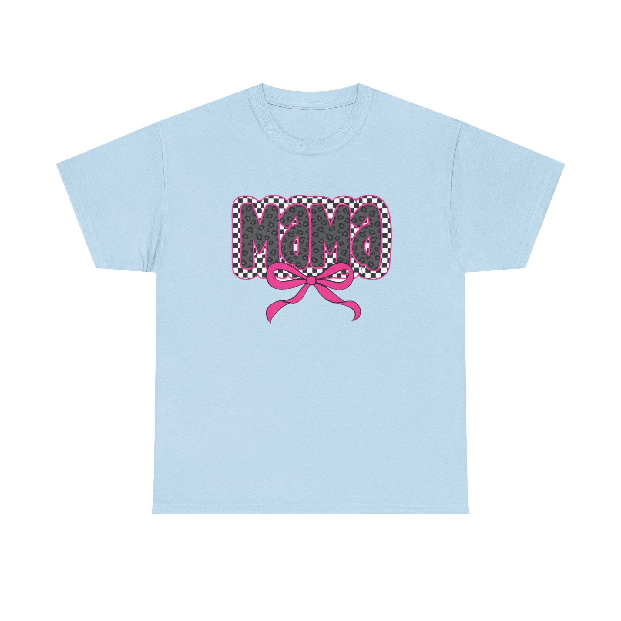Mama Graphic Tee — Pink Bow Checkerboard Mothers Day Shirt