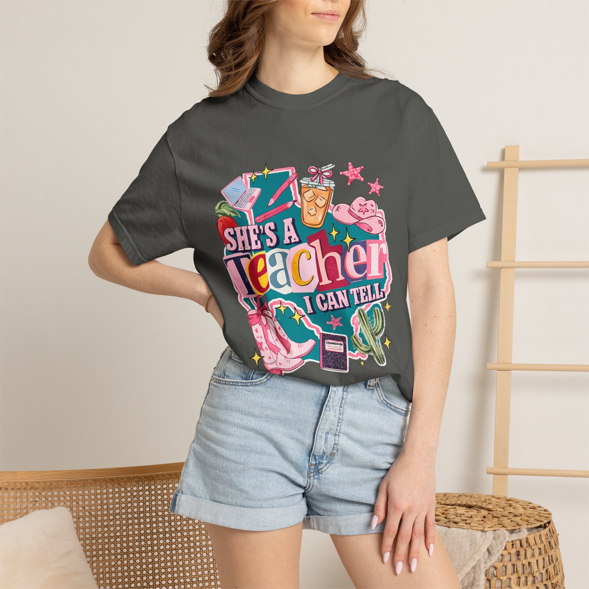 She's A Teacher I Can Tell T-Shirt — Cute Colorful Teacher Gift Tee