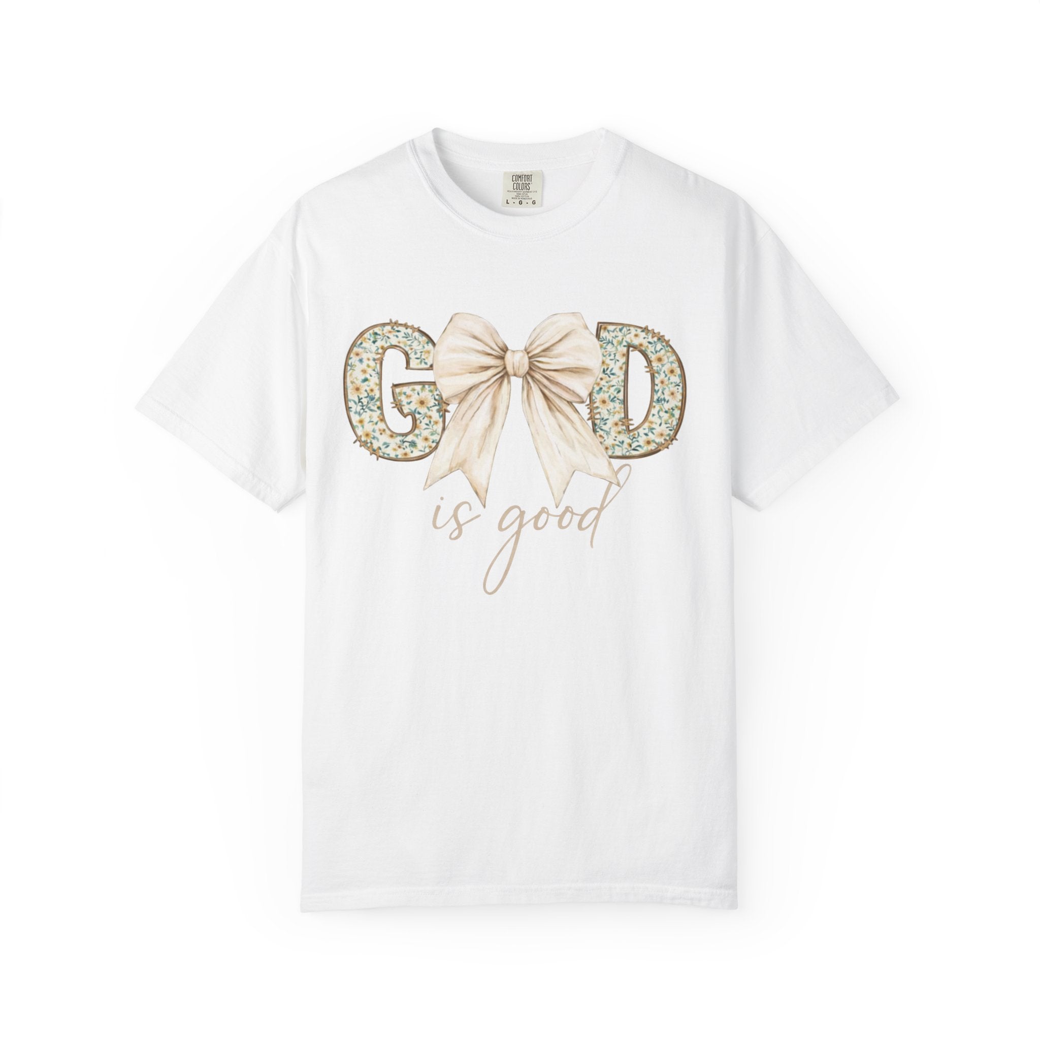 T-Shirt — "God Is Good" Floral Bow Christian Tee