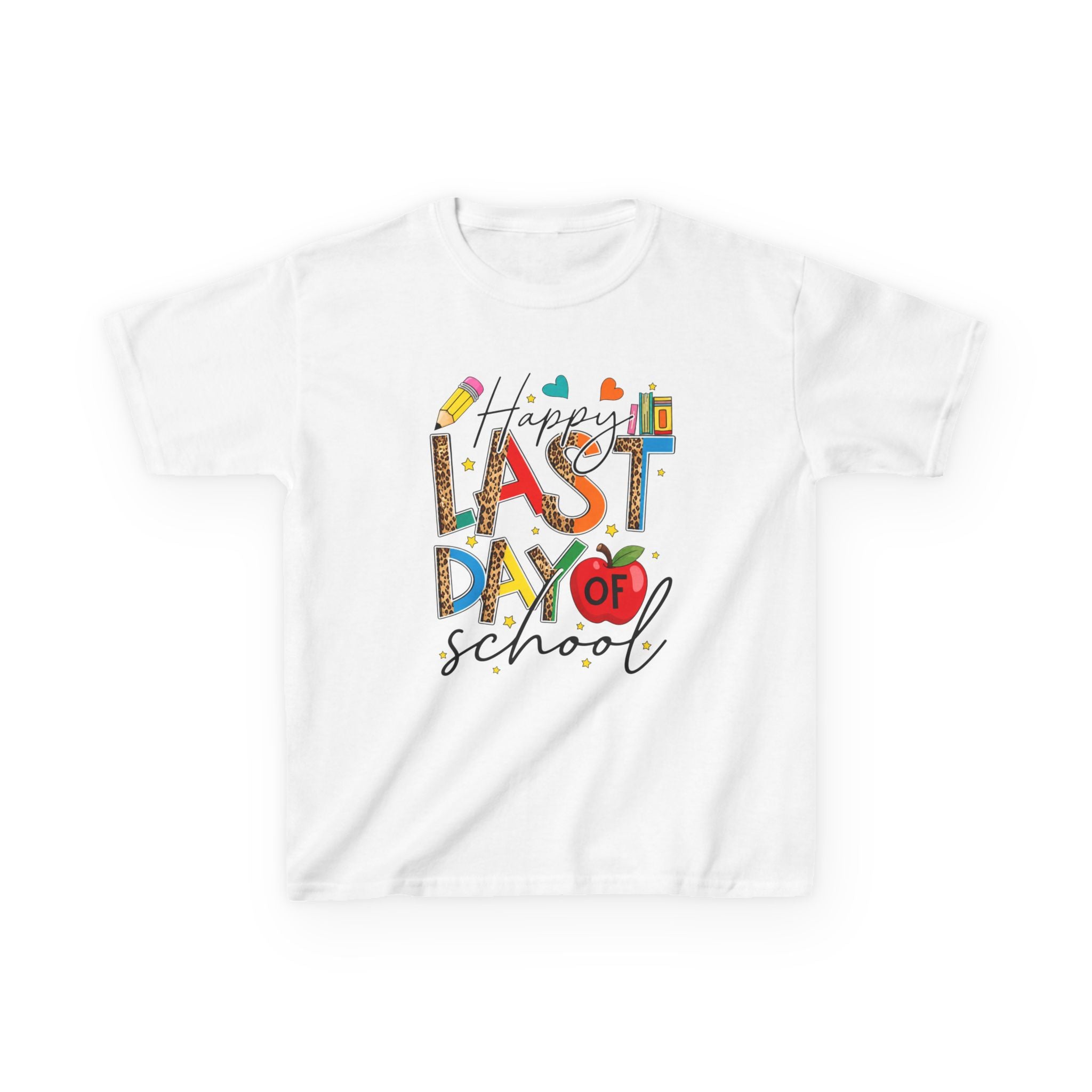 Last Day of School Kids T-Shirt – Happy Last Day of School Tee with Colorful School Icons
