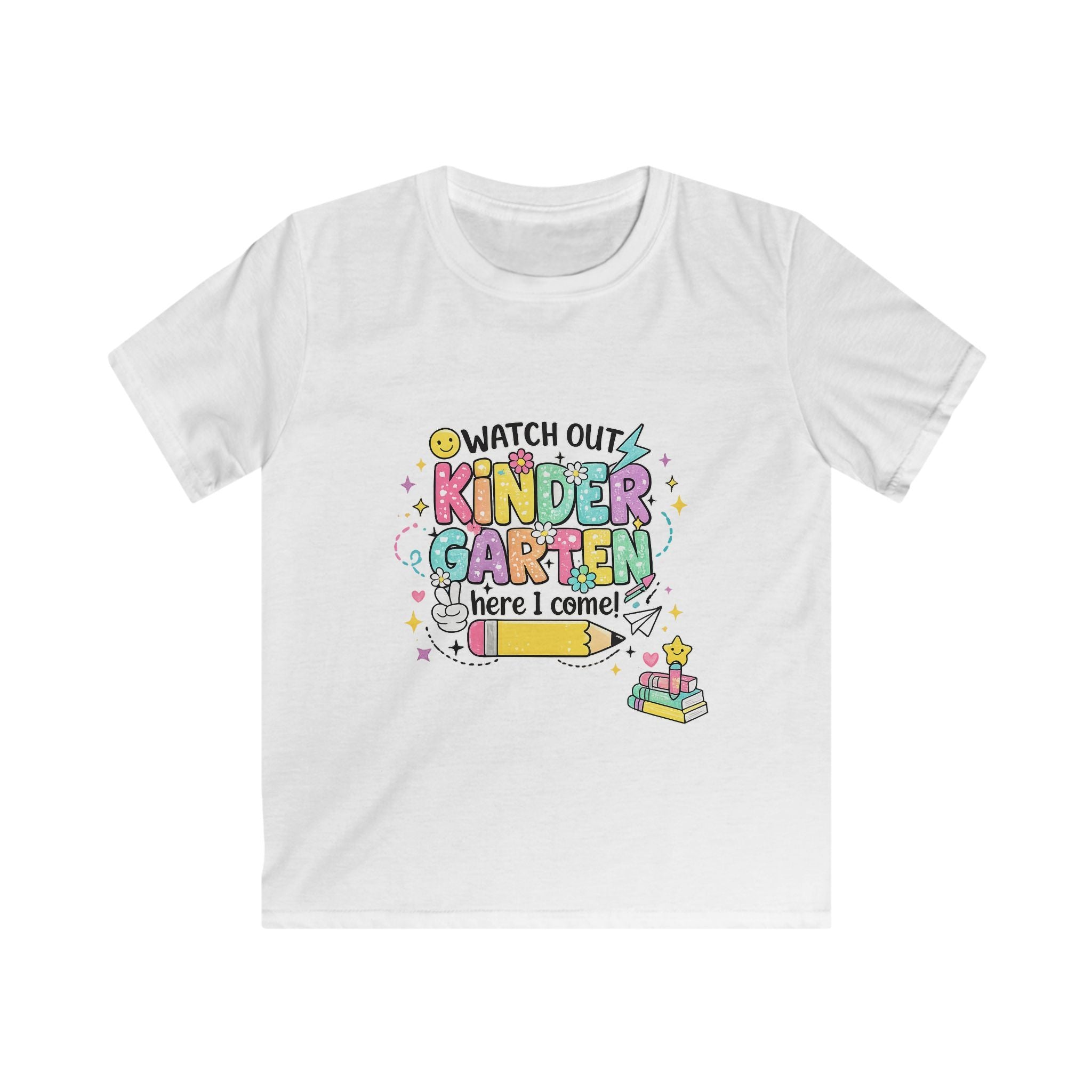 Kindergarten Here I Come Kids T‑Shirt — "Watch Out Kindergarten Here I Come" Back‑to‑School Graphic Tee