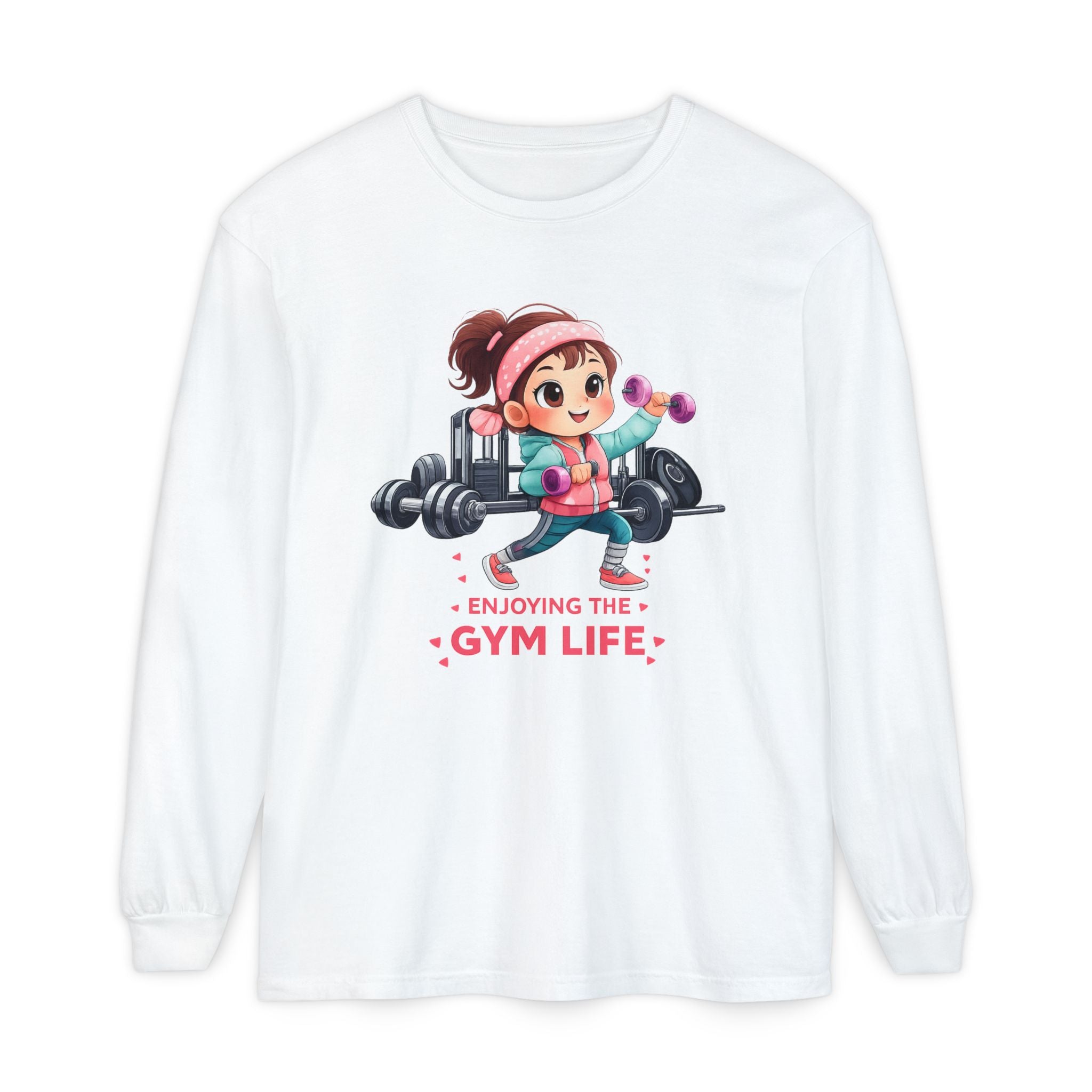 Gym Life Long Sleeve Tee — Cute Girl Weightlifting Fitness Shirt