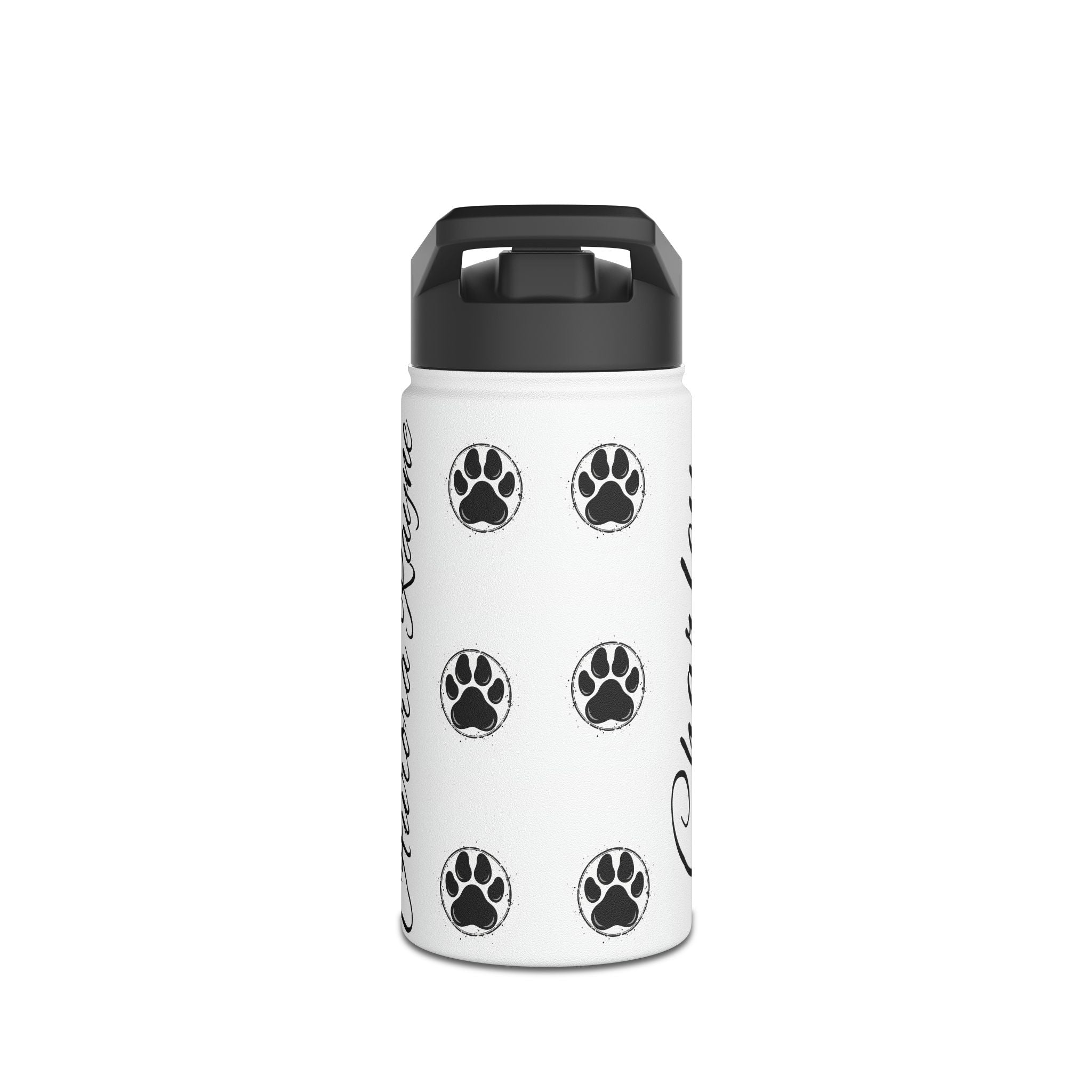 Cute Black Puppy Stainless Steel Water Bottle — Dog Paw Pattern, 'Best Friend' Gift