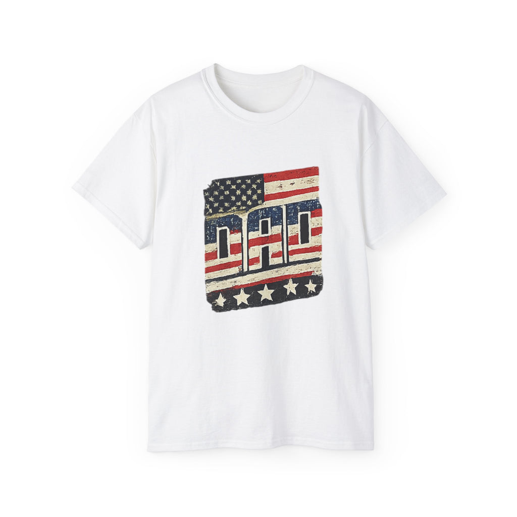 Patriotic Dad T-Shirt – Vintage American Flag 'DAD' Tee for Father’s Day