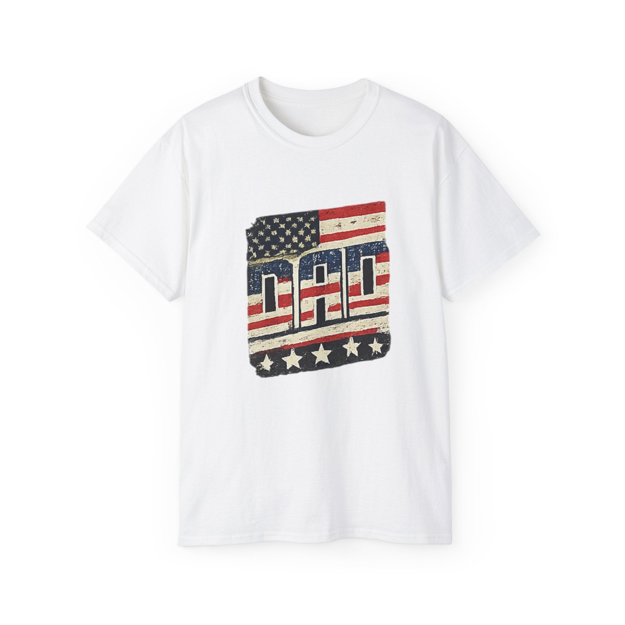 Patriotic Dad T-Shirt – Vintage American Flag 'DAD' Tee for Father’s Day