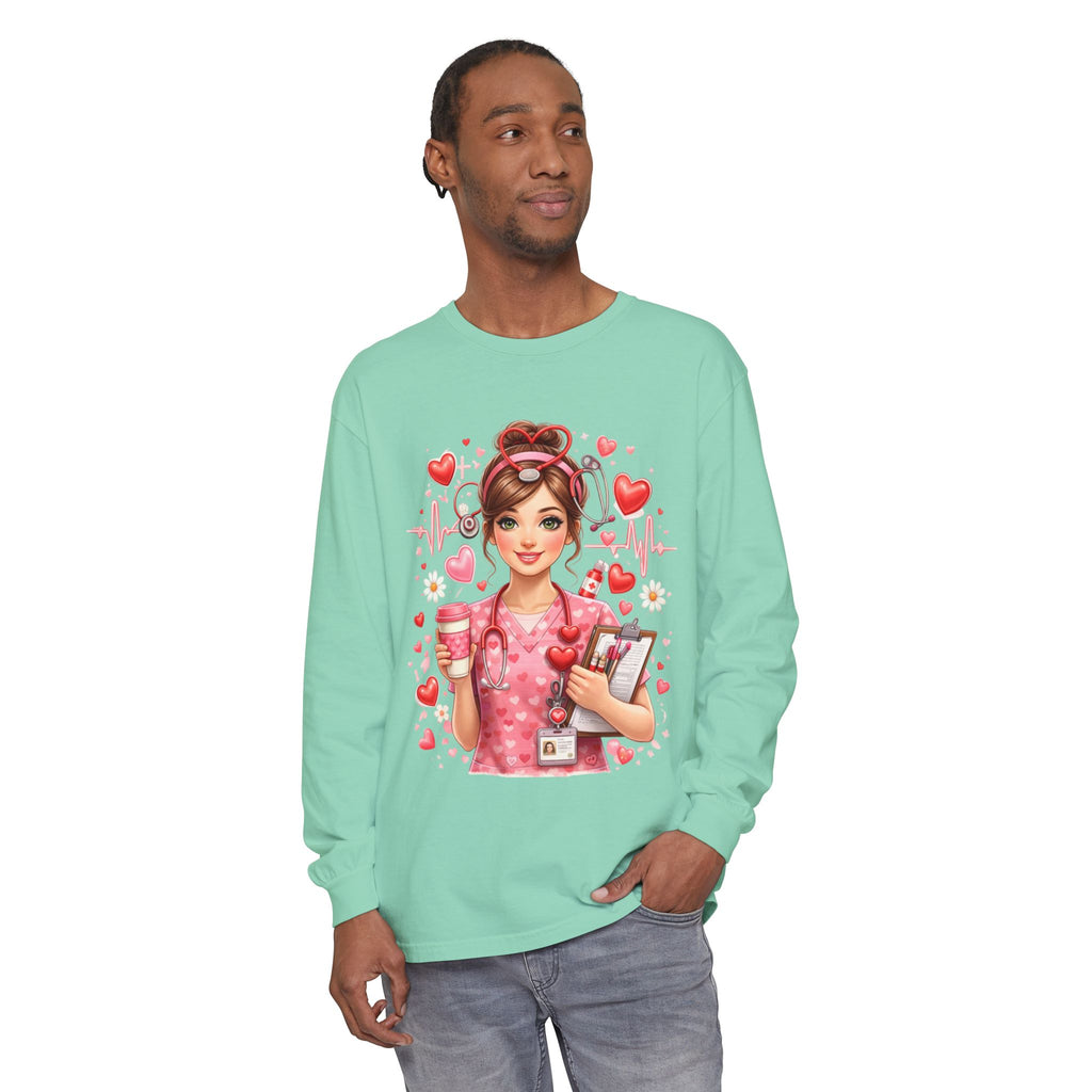 Nurse Love Long Sleeve T-Shirt — Cute Heartbeat Healthcare Graphic