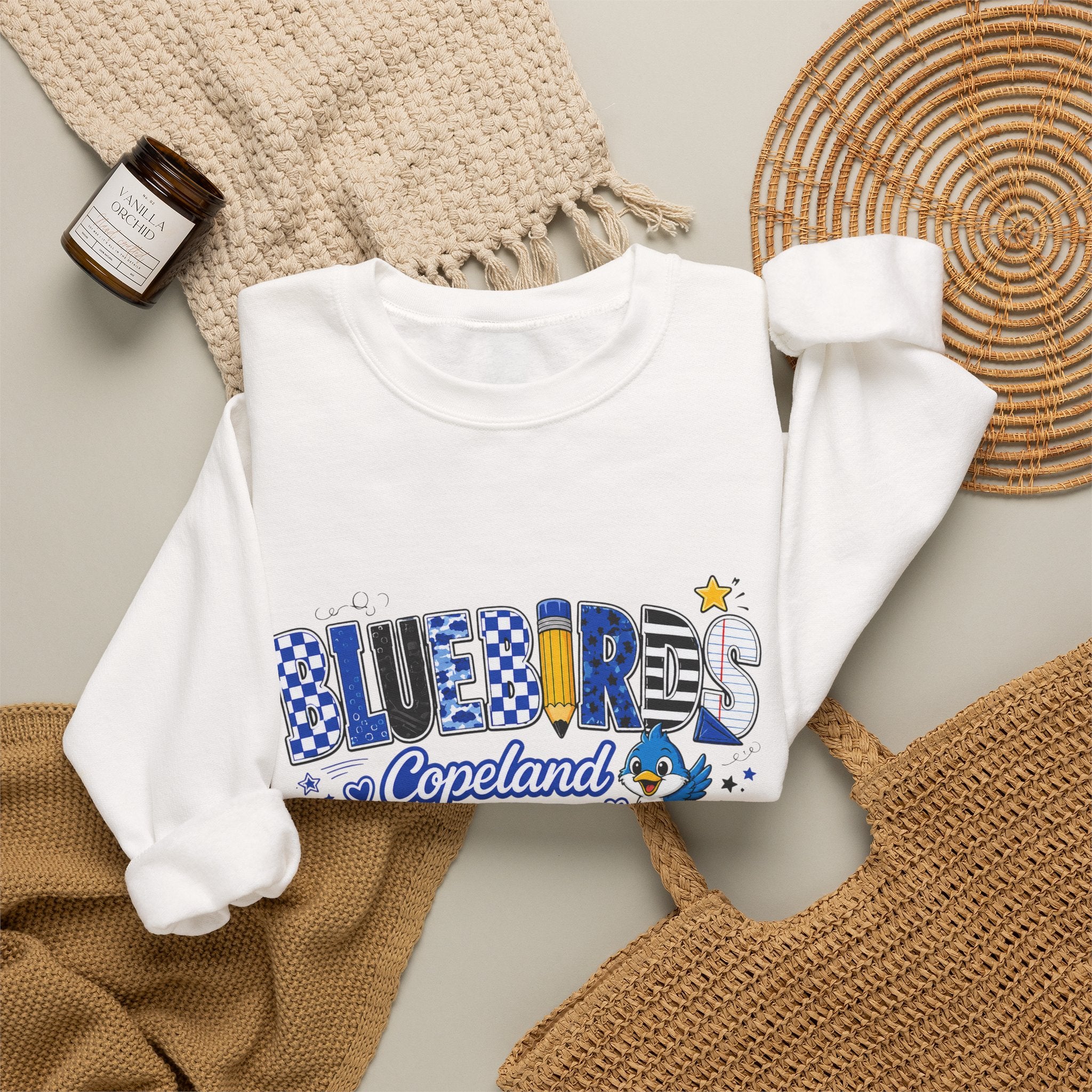 Blueires Copeland Crewneck Sweatshirt — Retro Blue Mascot School Spirit Pullover
