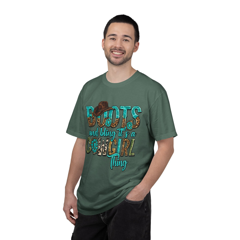 Cowgirl Boots Graphic T-Shirt — "Boots and Bling It's a Cowgirl Thing"
