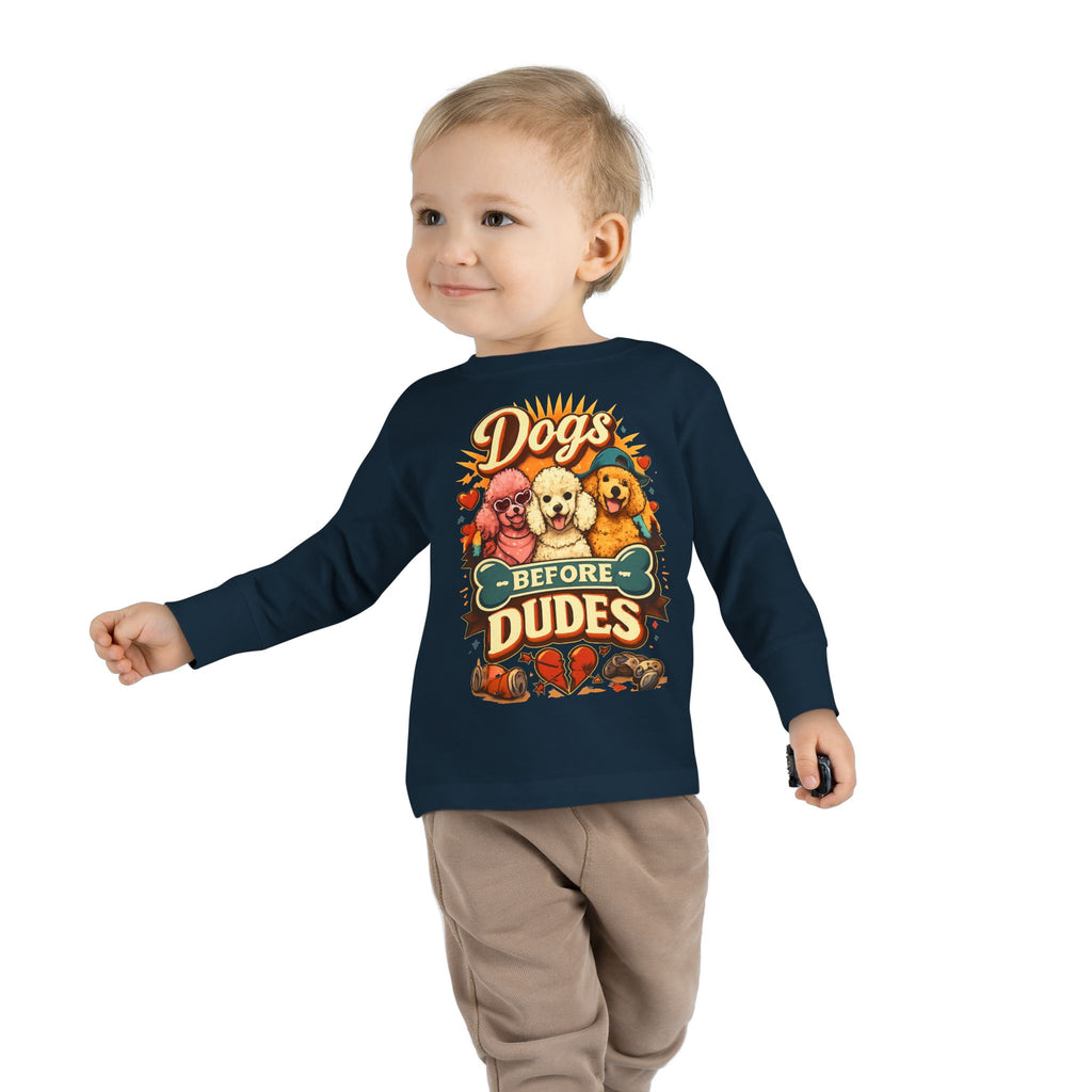 Toddler Tee - "Dogs Before Dudes" Cute Puppy Graphic Long Sleeve