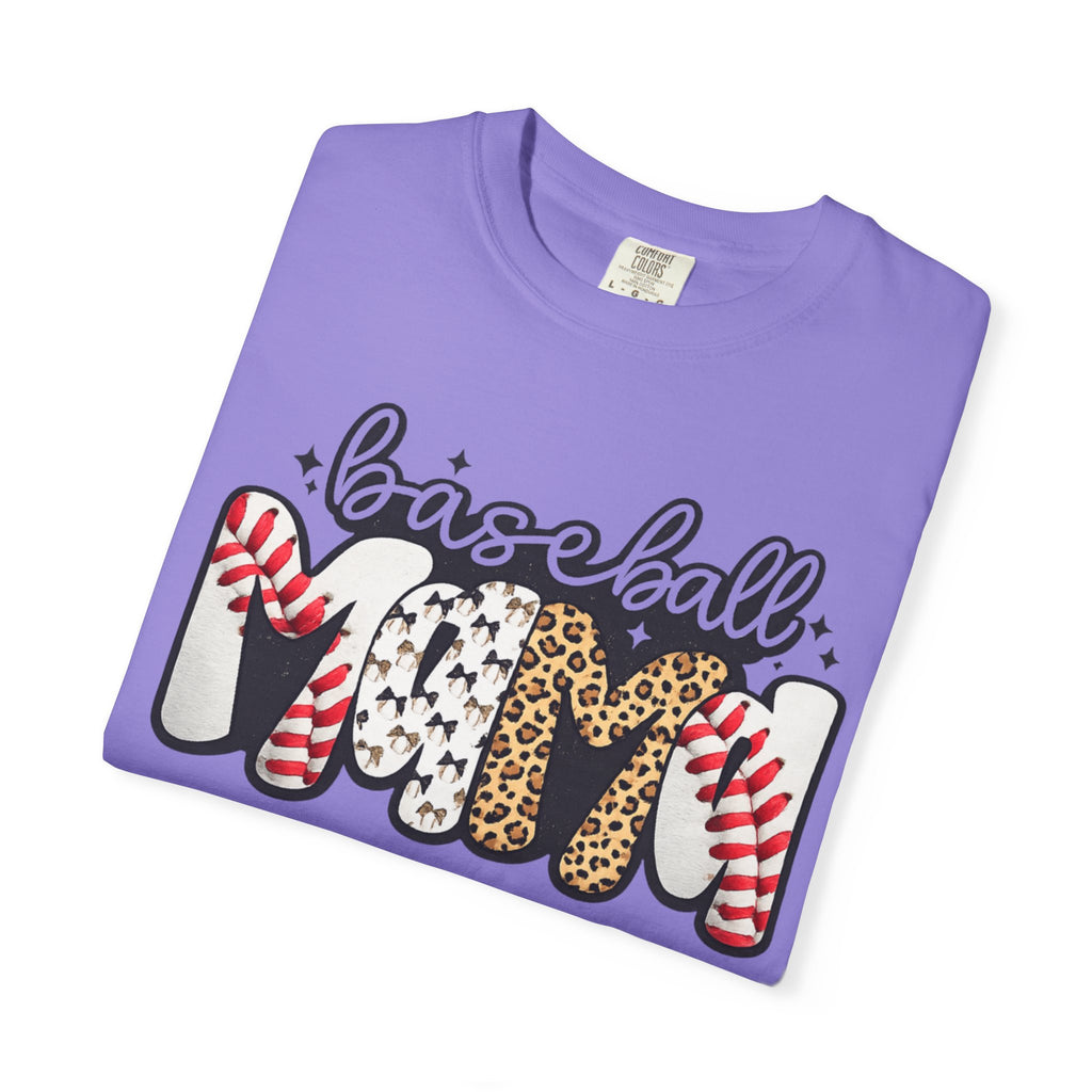 Baseball Mom T-Shirt — Leopard & Stitch Pattern Sports Tee