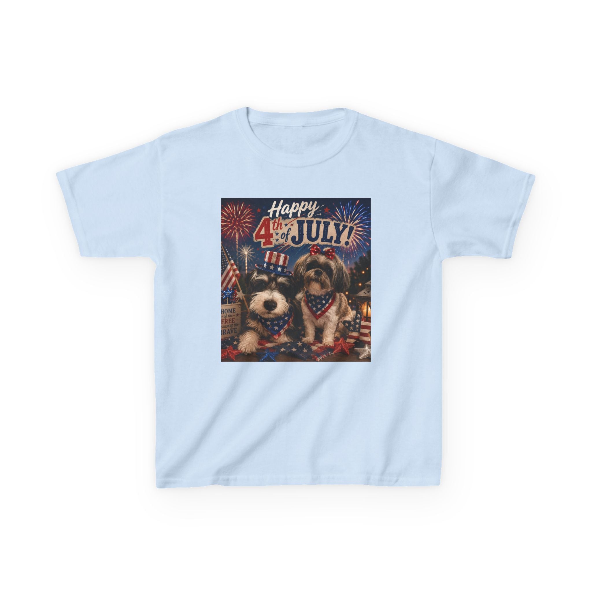 4th of July Kids Tee - Patriotic Dogs 'Happy 4th of July' Graphic Shirt