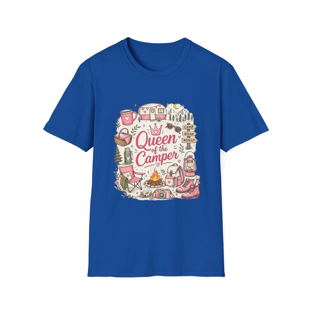 Queen of the Camper T-Shirt — Cute Pink Camping RV Graphic Tee for Women