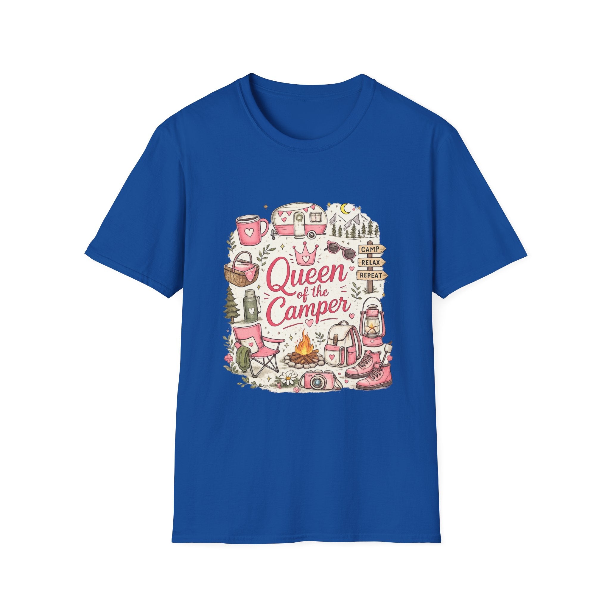 Queen of the Camper T-Shirt — Cute Pink Camping RV Graphic Tee for Women