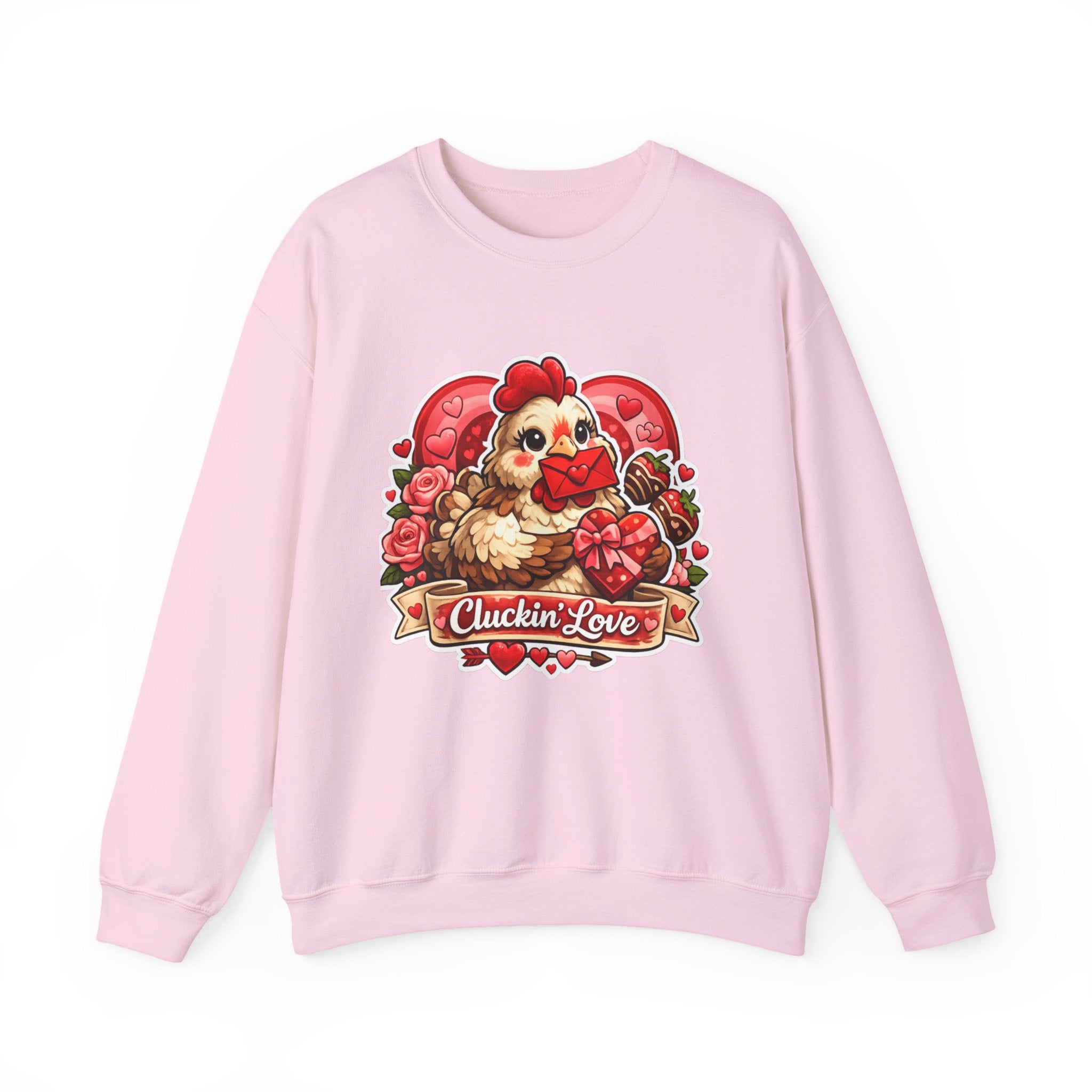 Crewneck Sweatshirt — "Cluckin' Love" Cute Chicken Valentine Design