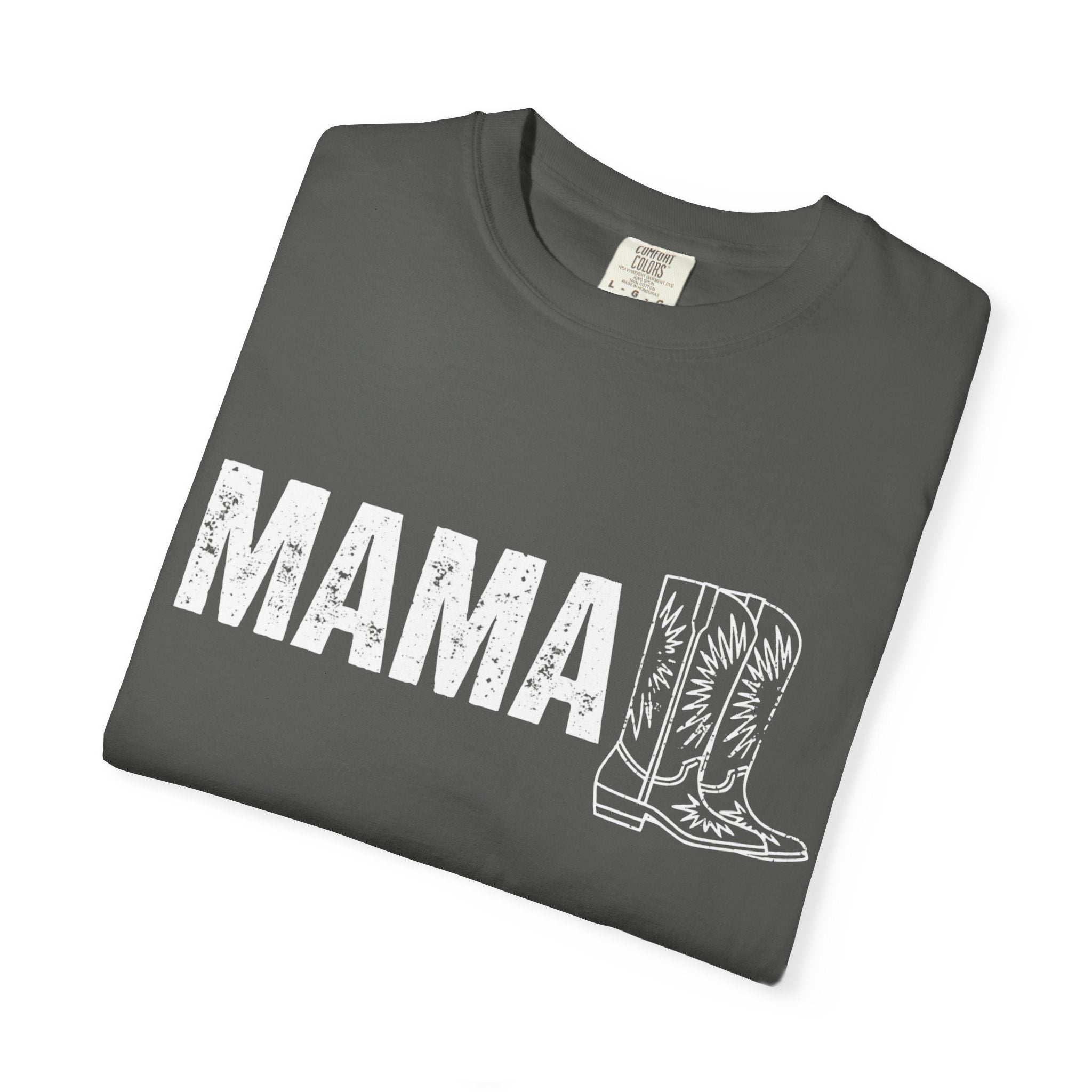 Mama Cowboy Boots T-Shirt — Rustic Western Mom Graphic Tee